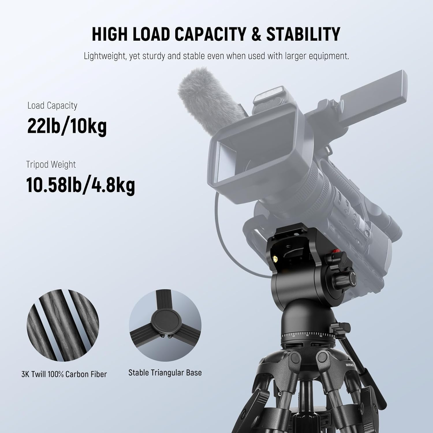 NEEWER LL34 78" Video Camera Tripod One Step Quick Release with Adjustable Damping Fluid Head, Heavy Duty Carbon Fiber Tripod with Dual Mode QR Plate Compatible with Manfrotto DJI RS, Max Load 22Lb image number 3