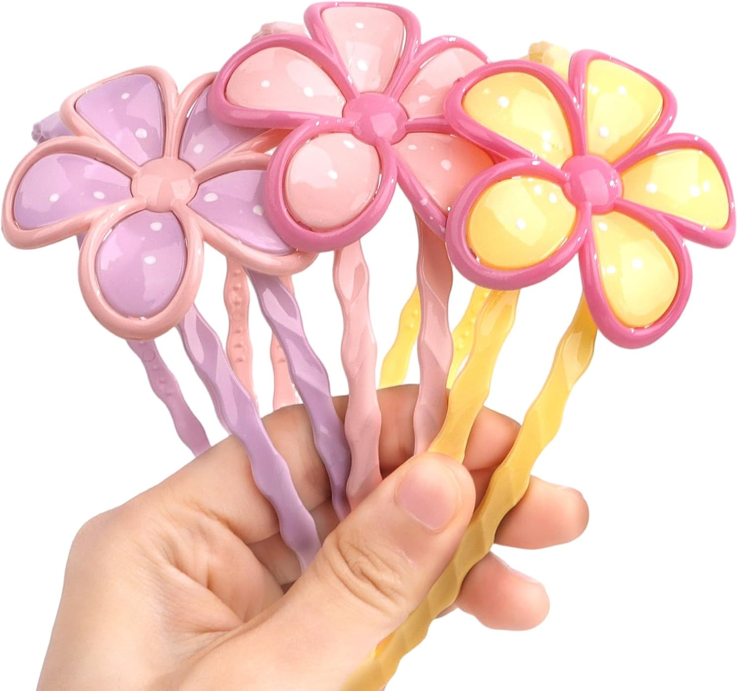 Bumlofa Pack of 3 Flower Shaped Rubber Hair Wreaths in Fruit Gum Colours with Teeth - Pink, Purple, Yellow image number 2