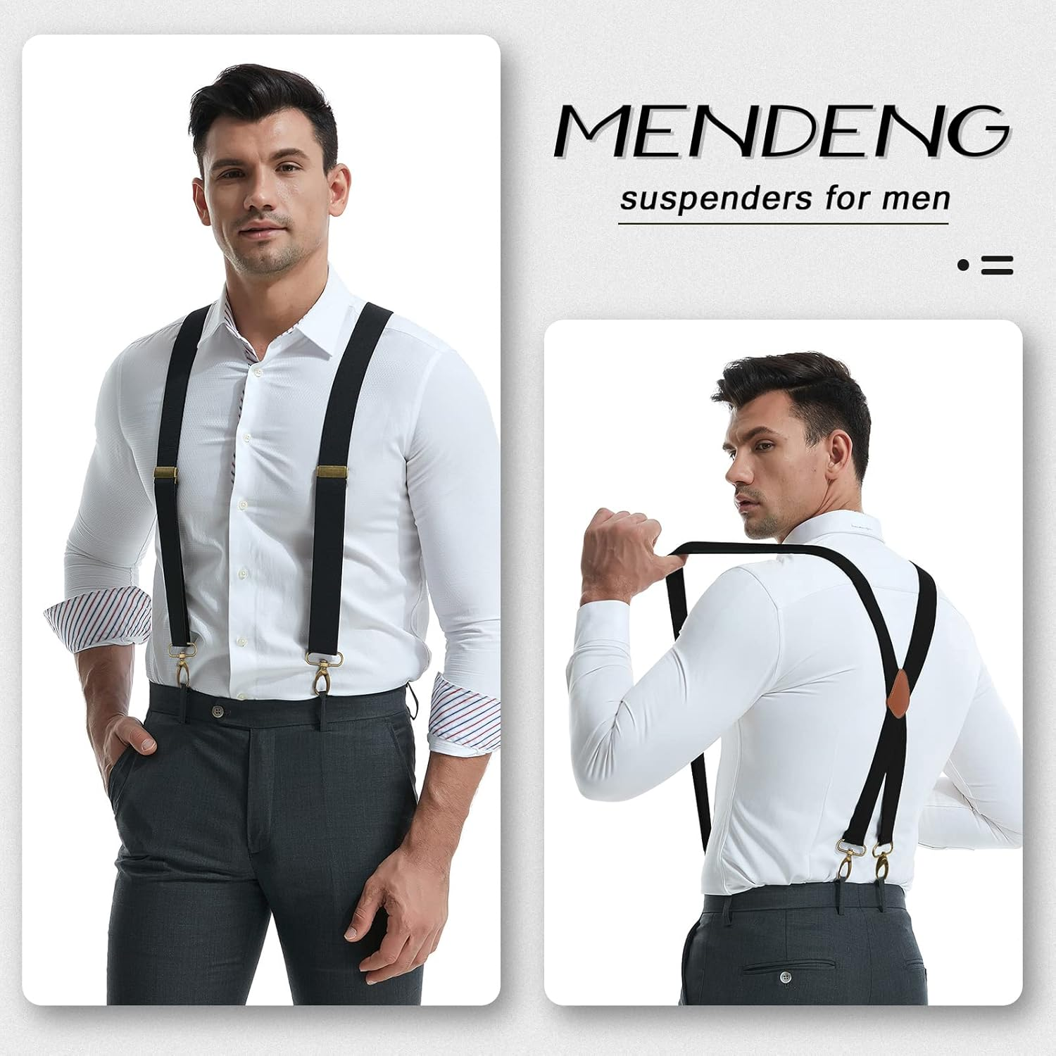 MENDENG Trucker Side Clip Suspenders X-Back 1 1/2" Wide Adjustable Braces Gift image number 6