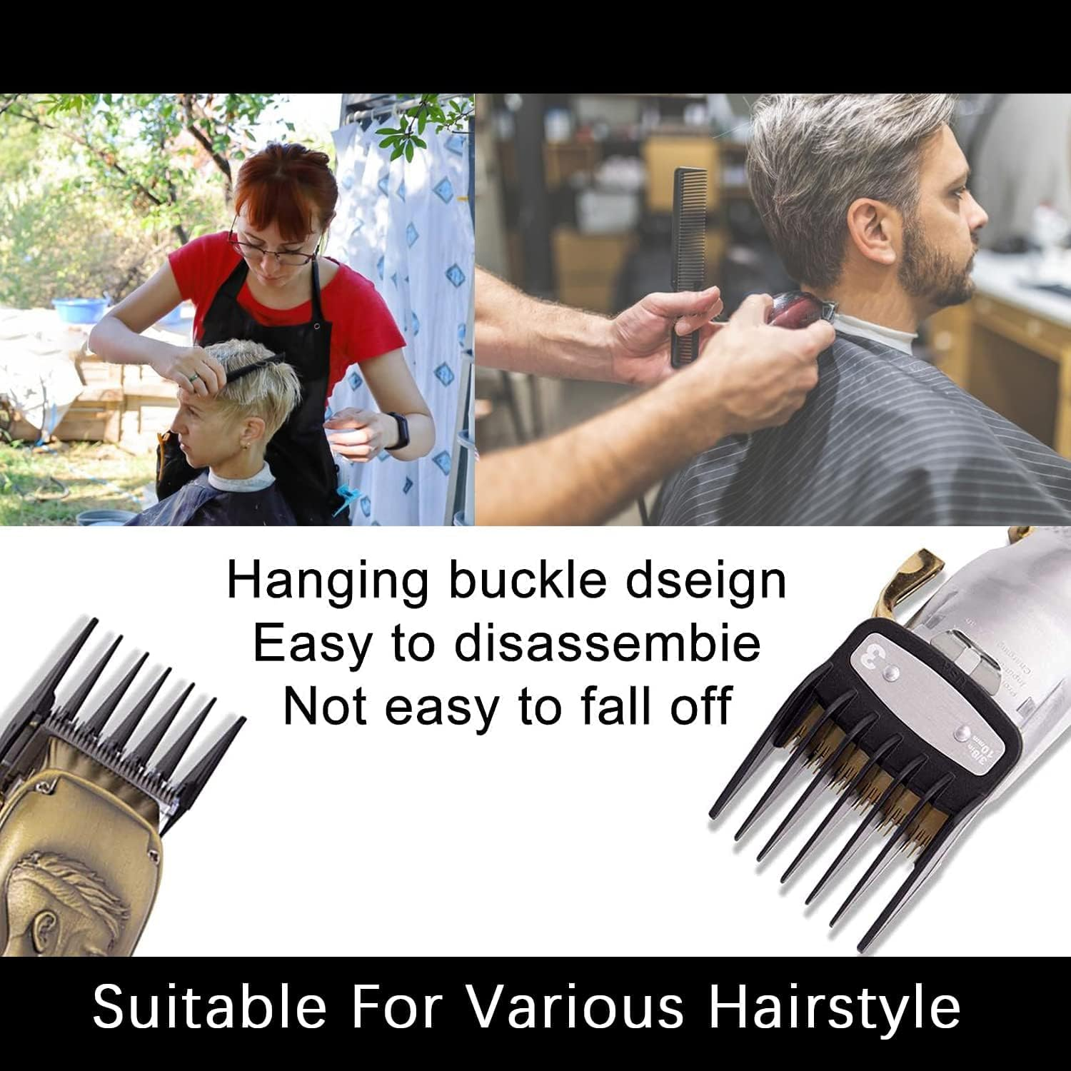 AIDERLY Hair Clipper Combs Guards, 10 Pack Clip Guards, Compatible with Wahl Metal Clip1.5-25Mm Sizes, Black image number 4