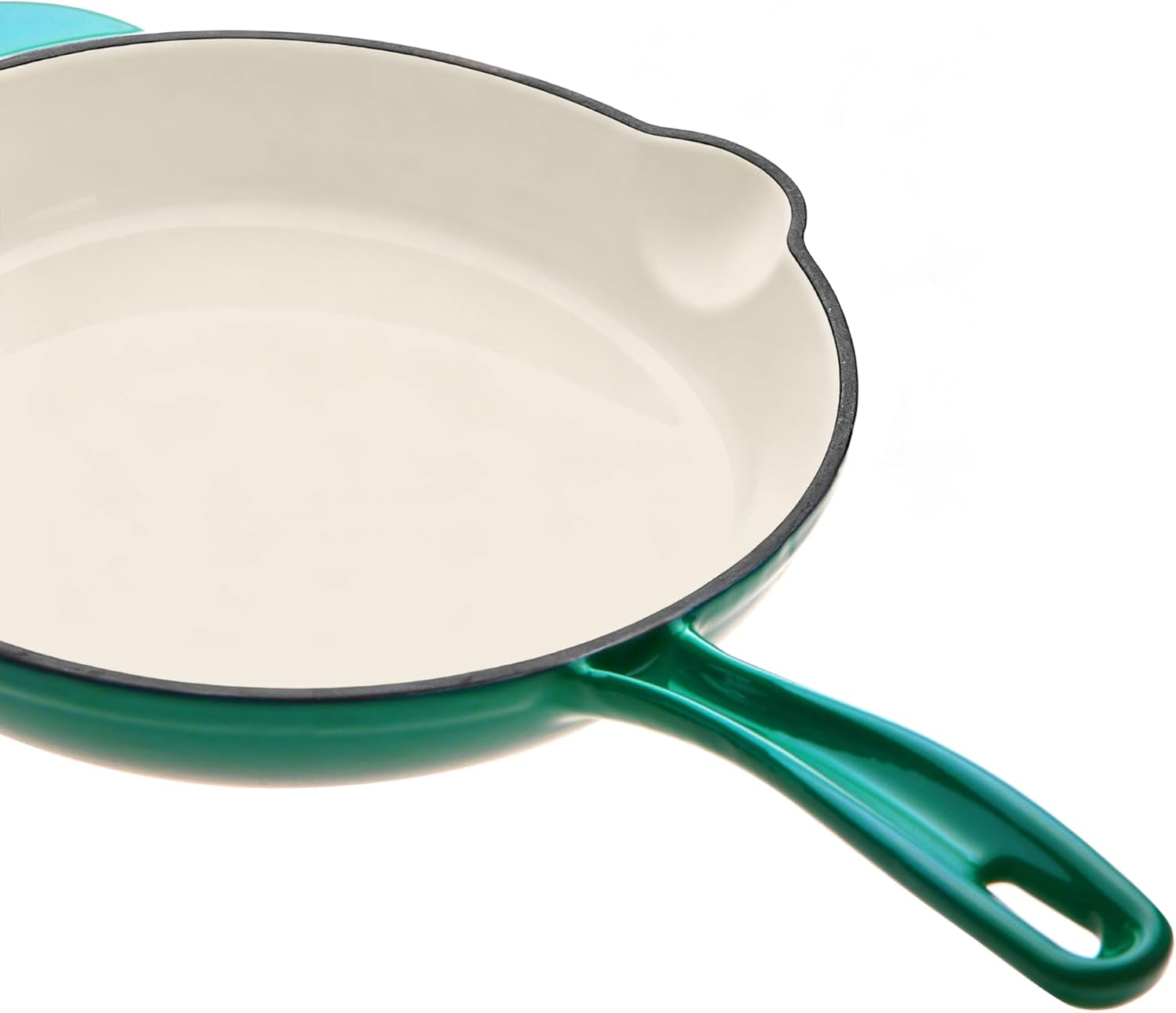 Enameled Cast Iron 26Cm round Fry Pan with Opposite-Side Grip Twin Pouring Lips Non Stick Shallow-Fry Skillet Enamel Coated Frying Pan - Eden Green image number 5