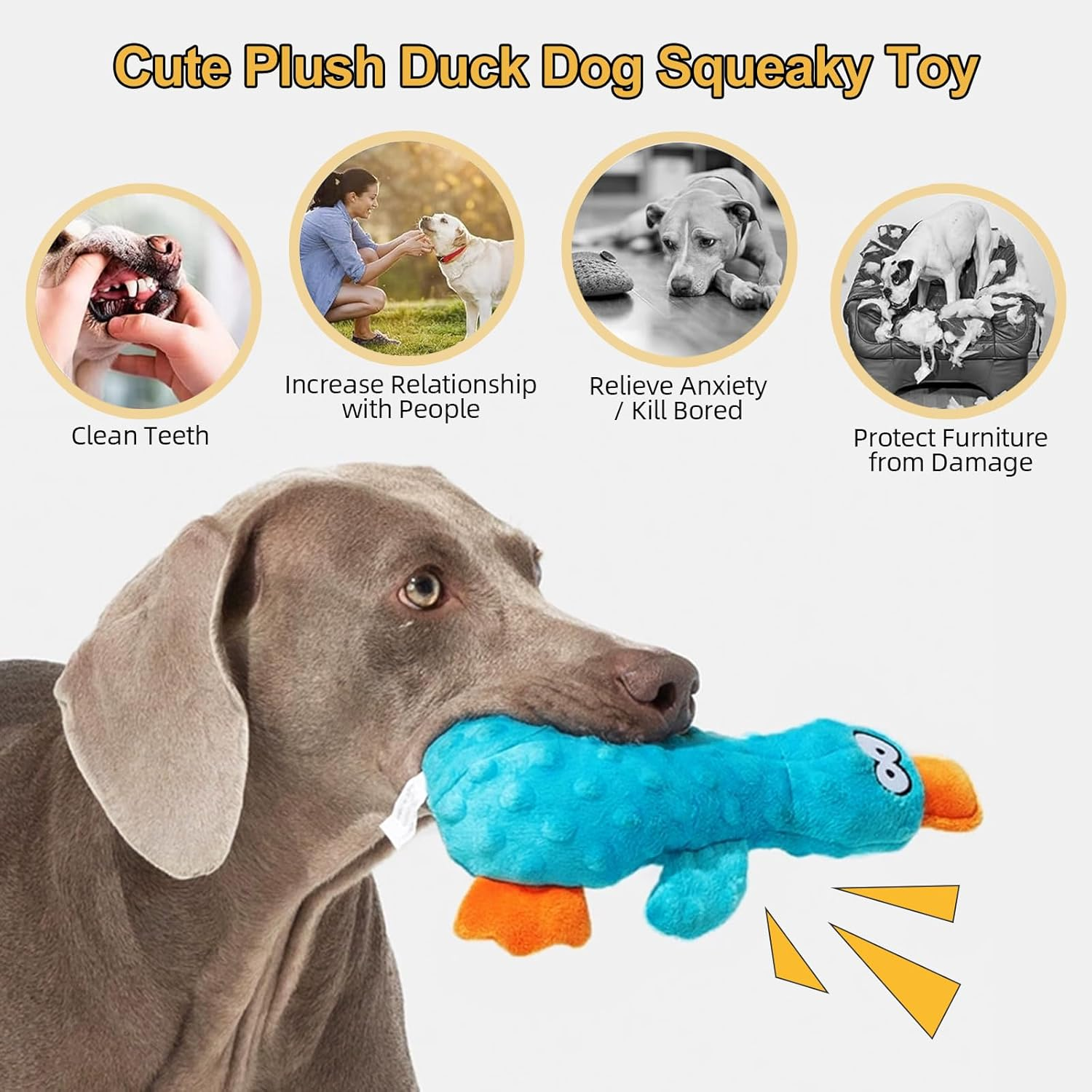 Adpartner Plush Squeak Toys for Dogs, 2 Pack Duck Stuffed Crinkle Dog Toys for Puppy, Durable Interactive Pet Chew Toys Soft Squeaky Pet Toys for Small to Medium Dogs Teething Training Reduce Boredom - Blue  Yellow (Duck) image number 3