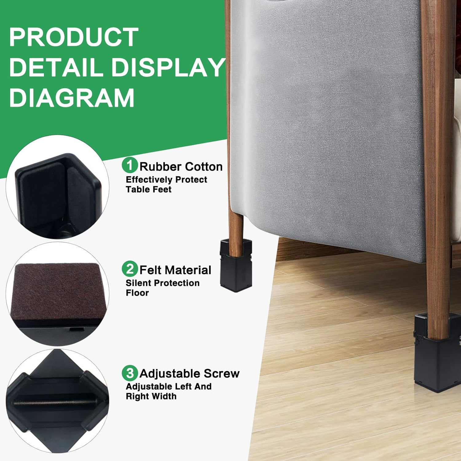 4Pcs Adjustable Furniture Risers with Screw Clamp, Sturdy Desk Risers for Desk Legs, Bed Lifts Risers Heavy Duty, Table Risers for Chair Frame Width from 0.8-1.6In, Supports 4409Lbs (3In) image number 6