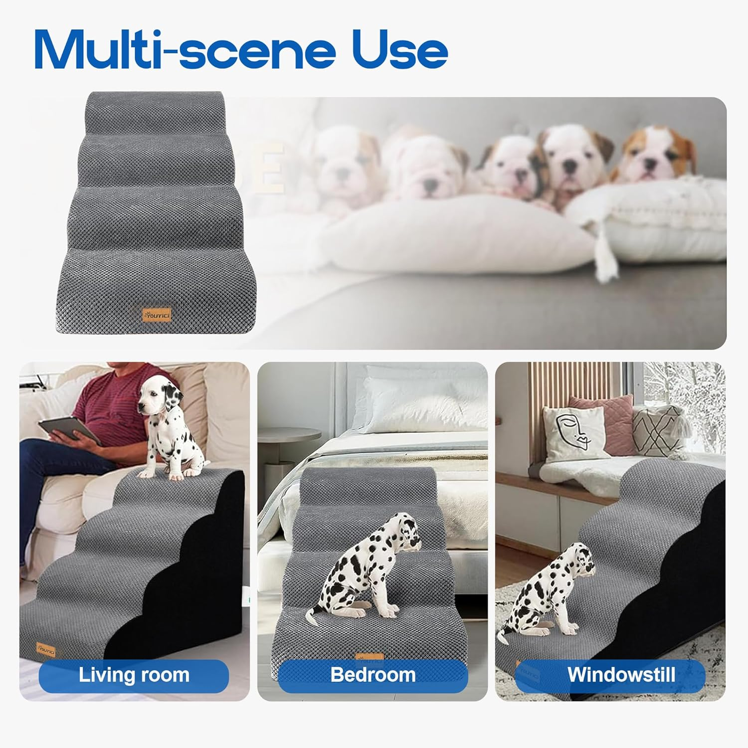 YOUYICI Dog Stairs Ramp for Small Dog, 4 Steps High Density Foam Pet Stairs Ramps, Pet Stairs for Cats, Non-Slip Balanced Pet Steps Indoor, Grey image number 2
