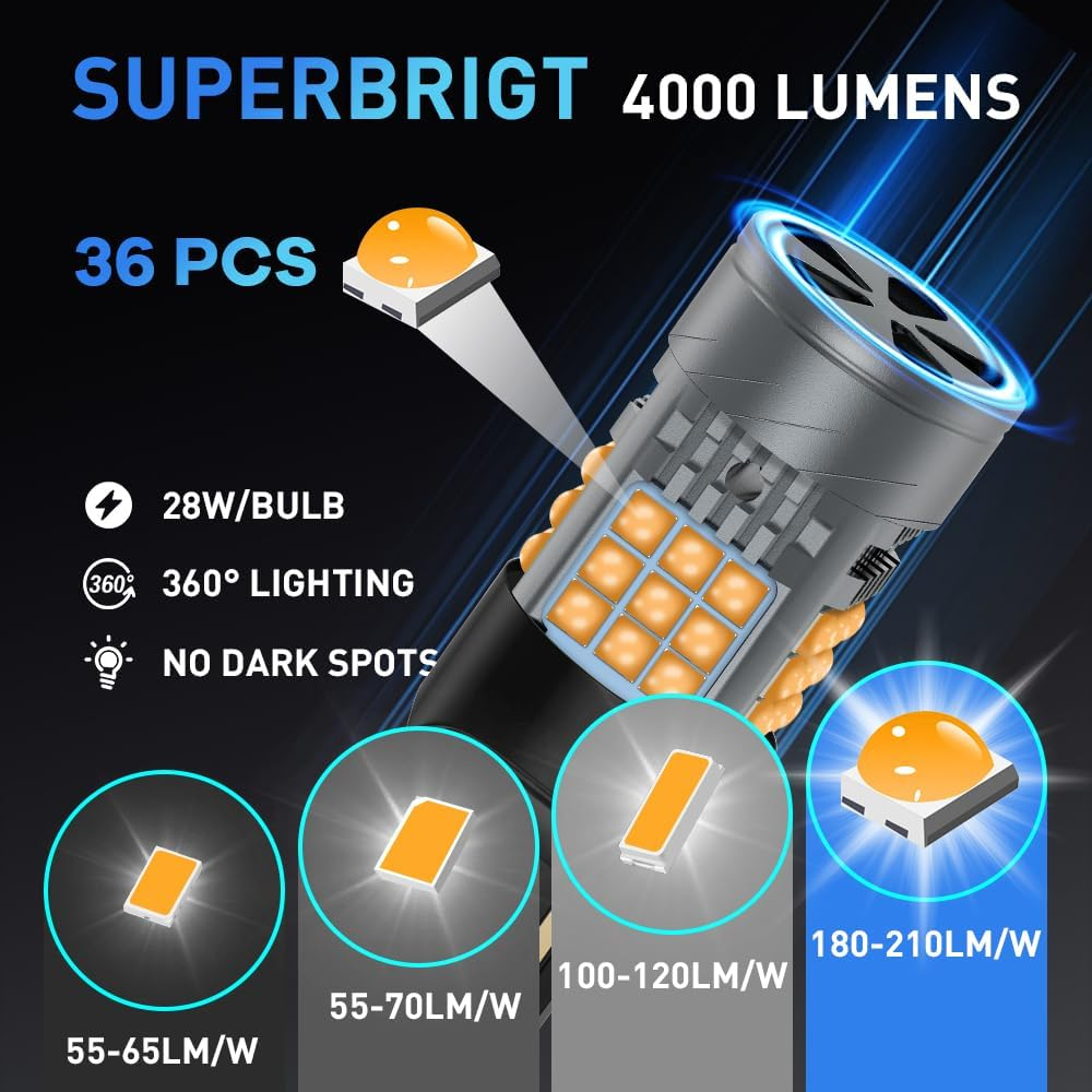 Kaidengzhe 7440 LED Bulb Amber, 12V T20 Turn Signal Lights anti Hyper Flash, 24V W21W 7440 T20 LED Bulb Yellow with Cooling Fan Replacement for Car Truck RV Van Front and Rear Position Light, 2PCS image number 1