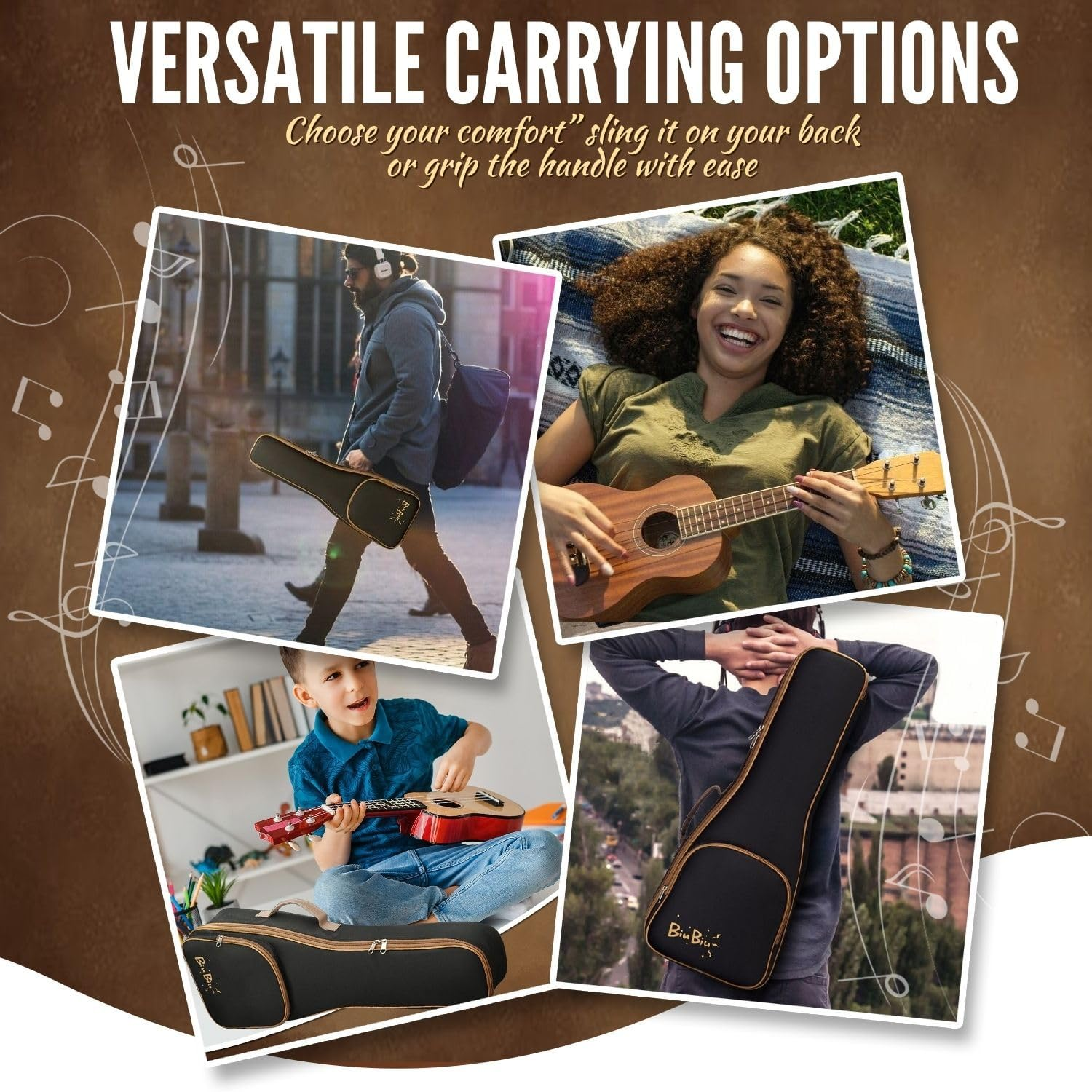 Flexzion Ukulele Gig Bag - Uke Backpack Storage Soft Case (Tenor 27 Inch, Black) Waterproof W/Carrying Handle, Pocket & Adjustable Shoulder Strap, Music Accessories for Concert Tour Travel image number 1