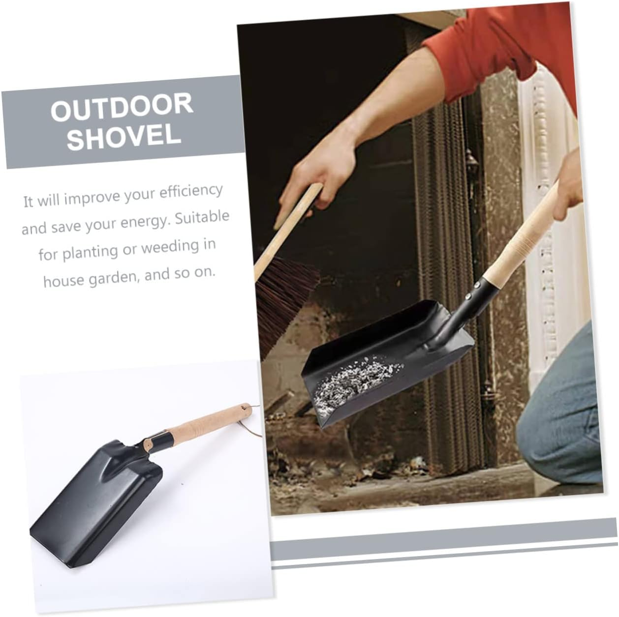 2Pcs Garden Shovel and Outdoor Soil Shovel Set Wooden Handle for Gardening Planting and Soil Digging Sturdy Tools for Weed Removal and Waste Cleaning