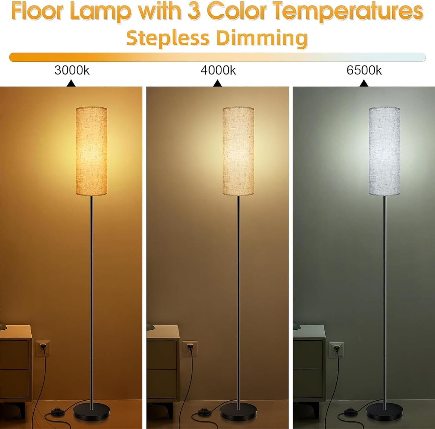 Kinsdan Floor Lamp for Living Room, 3 Color Temperature LED Floor Lamp, Dimmable Floor Lamp with Remote Control, 1.6 Meter Minimalist Tall Lamp for Living Room Bedroom Office(9W Blub Included) image number 4