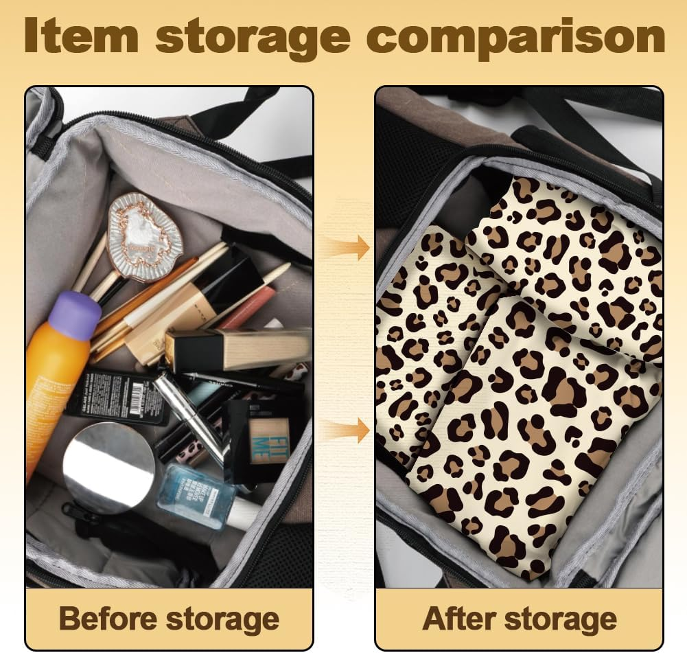 Doodlream 2 Sheets Self-Adhesive Magic Cloth Leopard Travel Makeup Bag Organizer & Scratch-Resistant Camera Lens Protective Wrap, Reusable Portable Cosmetic Pouch (50X50Cm/35X35Cm), Leopard