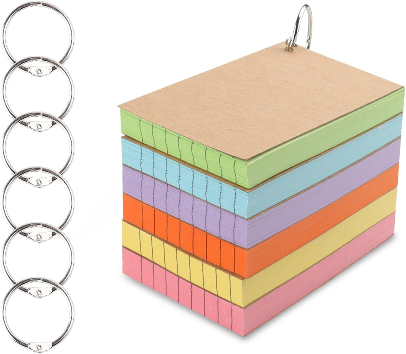 6 Pack Flash Cards 300 Pcs Index Cards Revision Coloured Card Mini Notepads with Binder Rings for Study Office Note Pads School Learning Memo image number 3