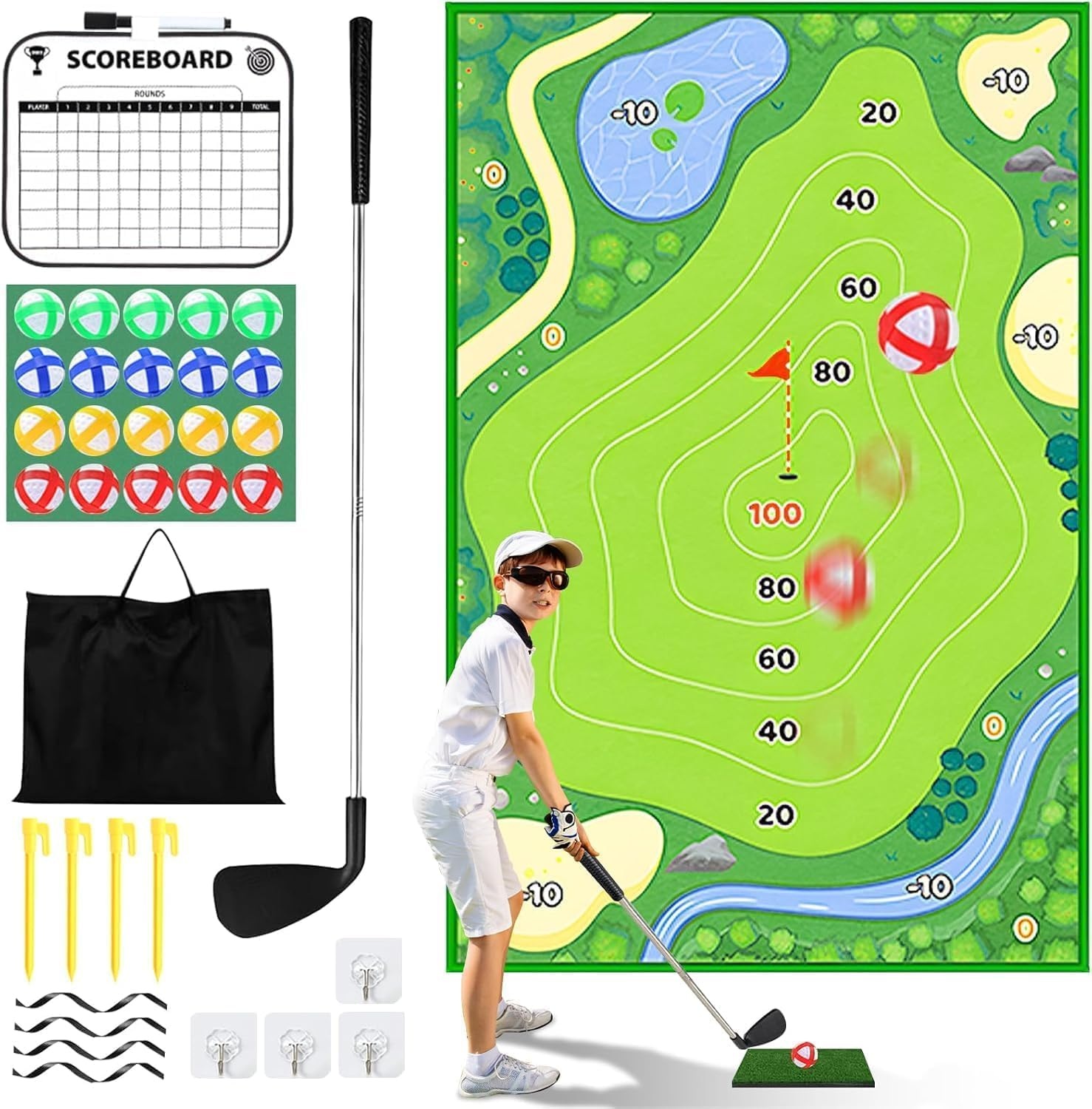 2025 Battle Golf Chipping Game Mat - Golf Practice Mat Indoor Outdoor Games for Adults and Family Kids, Training Set with 20 Sticky Balls for Backyard Garden Party, Gifts for Men, Children image number 4