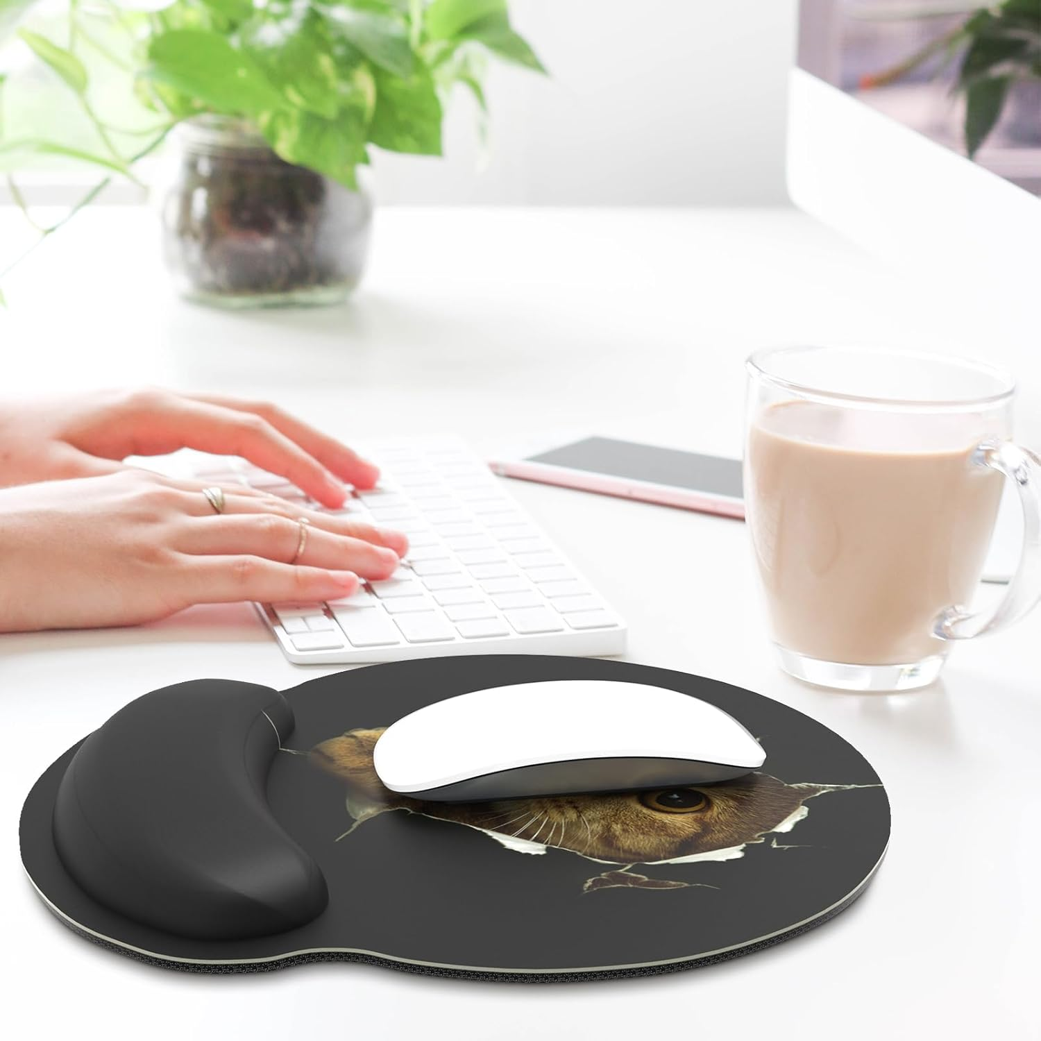 AUDIMI Mouse Pad with Wrist Rest Support Mouse Mat Non-Slip Rubber Base for Laptop PC Office Working Gaming (Cat) image number 3