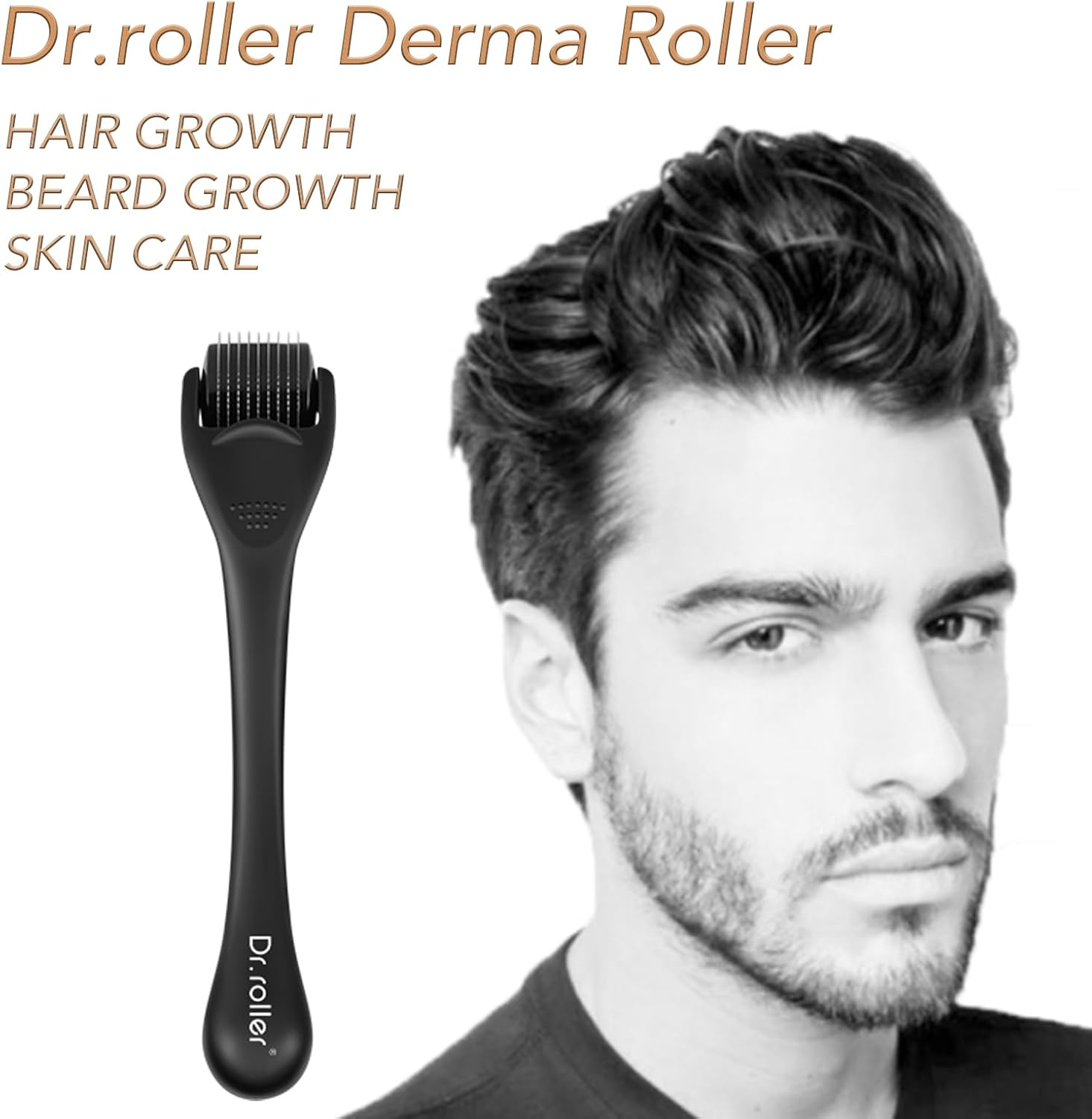 Dr.Roller Beard Roller 0.5 Mm, Derma Roller Hair, Beard Growth, Microneedling Roller, Derma Roller with 540 Micro Titanium Needles for Face, Scalp, Hair Loss, Scars