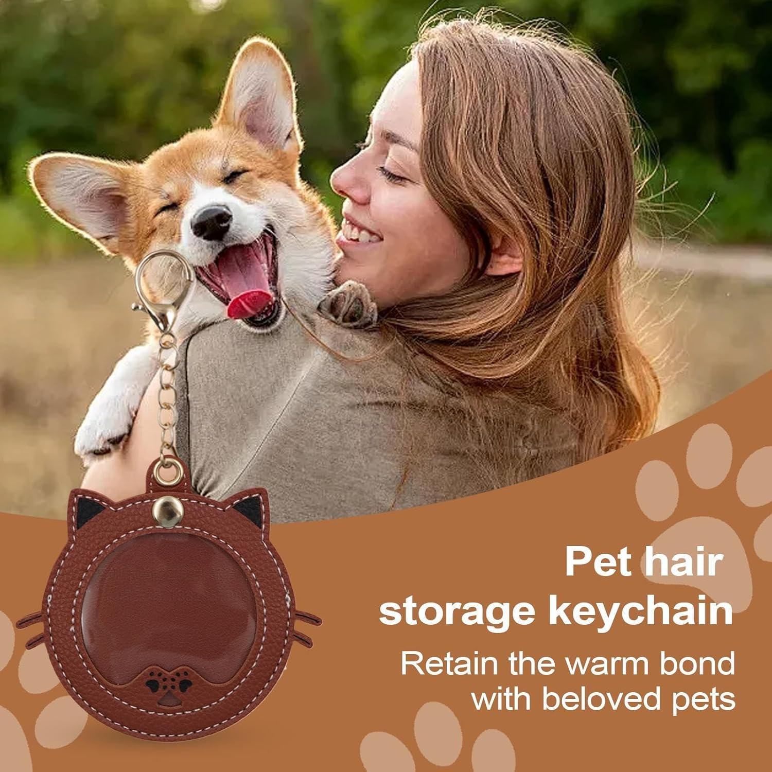 Gcerfby Pet Hair Storage Keychain, Cute Design, 9.2X8X0.5Cm, Kitten Face Shaped Dog Hair Storage Keychain, Creative Cute Keyring and Key Holder, Decorative for Backpack, Purse, Wallet image number 1