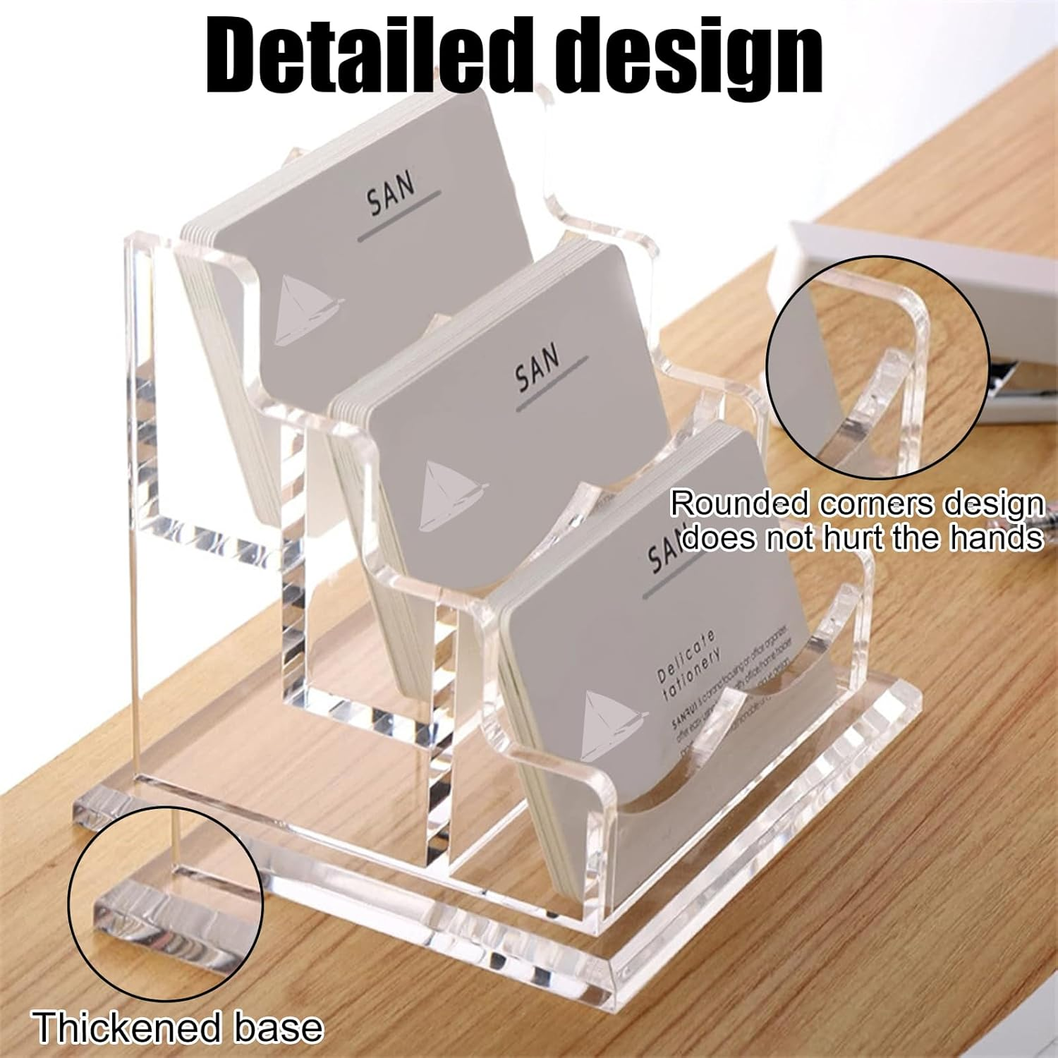 Acrylic Business Card Holder Desk, Clear Desktop Business Card Display Stand with Thick Base, Name Card Organizer Case for Office Exhibition, 3 Slots, 1 Pack image number 1