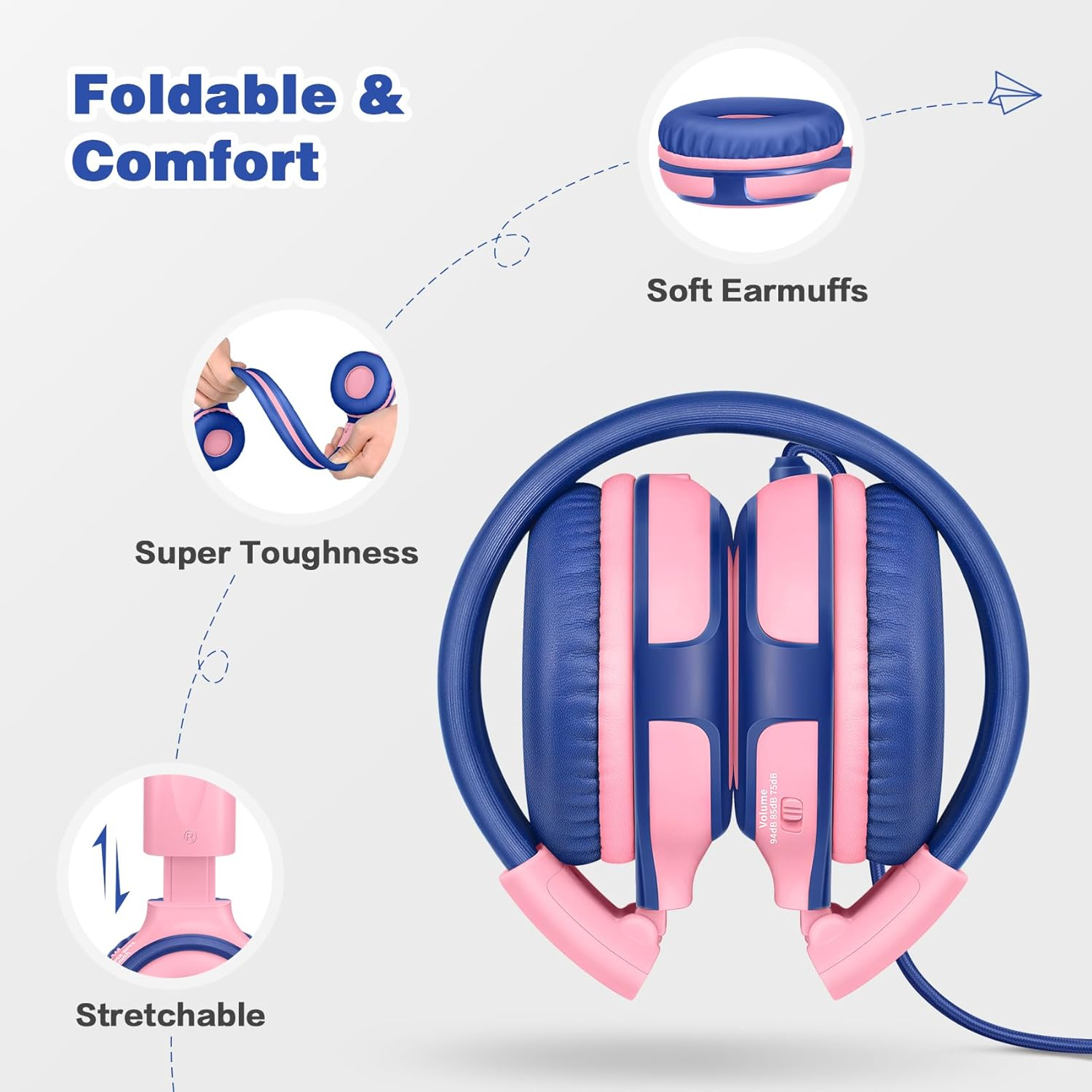 SIMOLIO Headphones Kids Headphones for Girls with Share Connector for Music Sharing, Kids Headphones with Volume Limiter for Hearing Protection - Pink image number 5