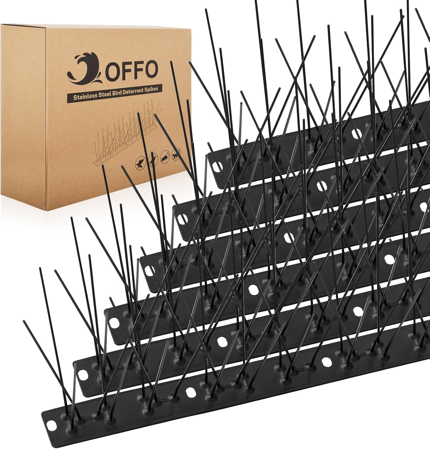 OFFO Bird Spikes Pre-Assembled for Roofs and Windows, Durable Pigeon Spikes for Deterring Crows, Possume, Seagulls and Small Birds, Bird Deterrent Spikes Set Cover 2.08M(6.82 Feet),Matte Black