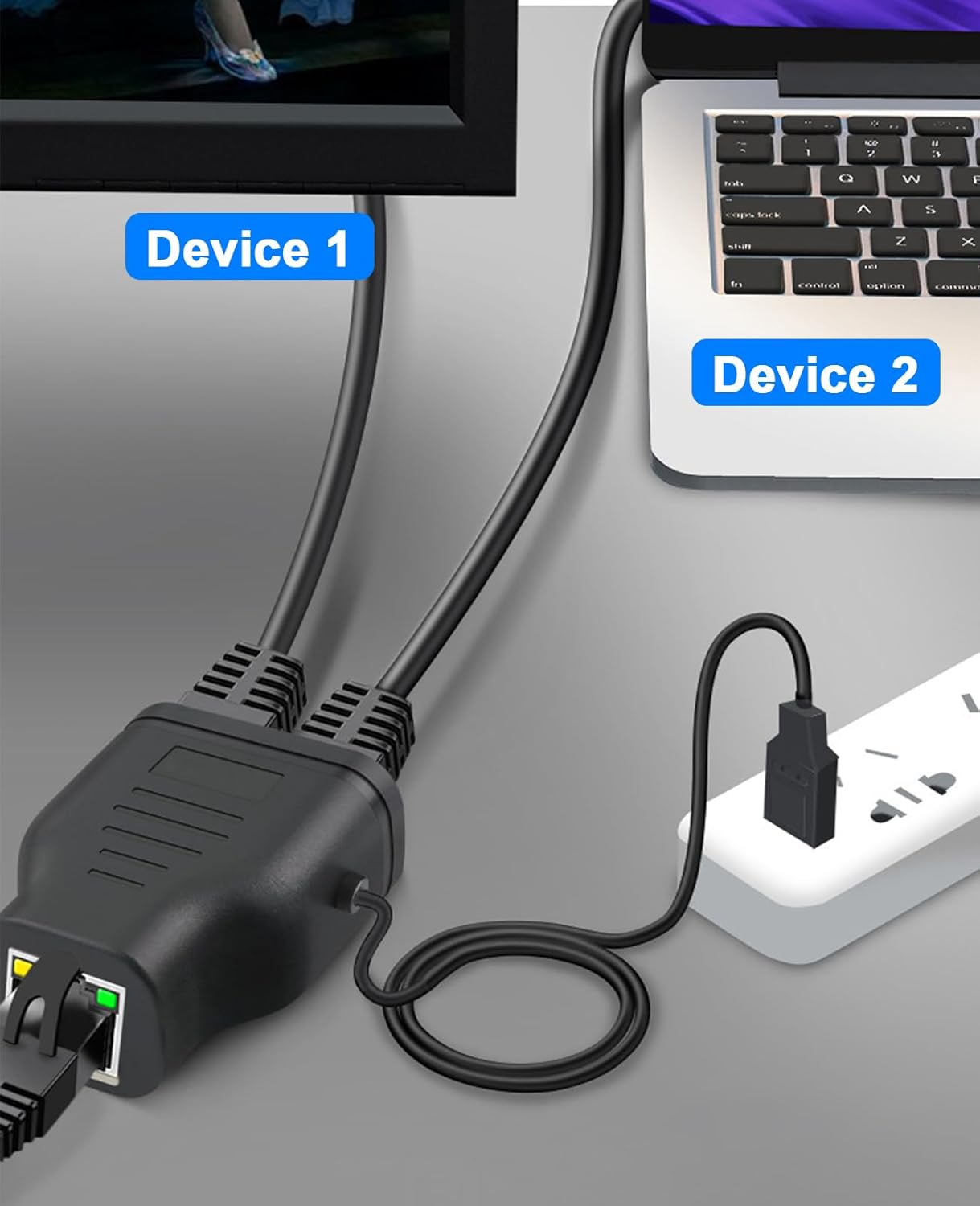 Duttek RJ45 LAN Ethernet Splitter, 100Mbps RJ45 1 in 2 Y Splitter, Network Female to Female Ethernet Adapter Splitter with Power USB2.0 Male Cable 40Cm for Cat7/Cat6/Cat5.(Simultaneously Internet) image number 4