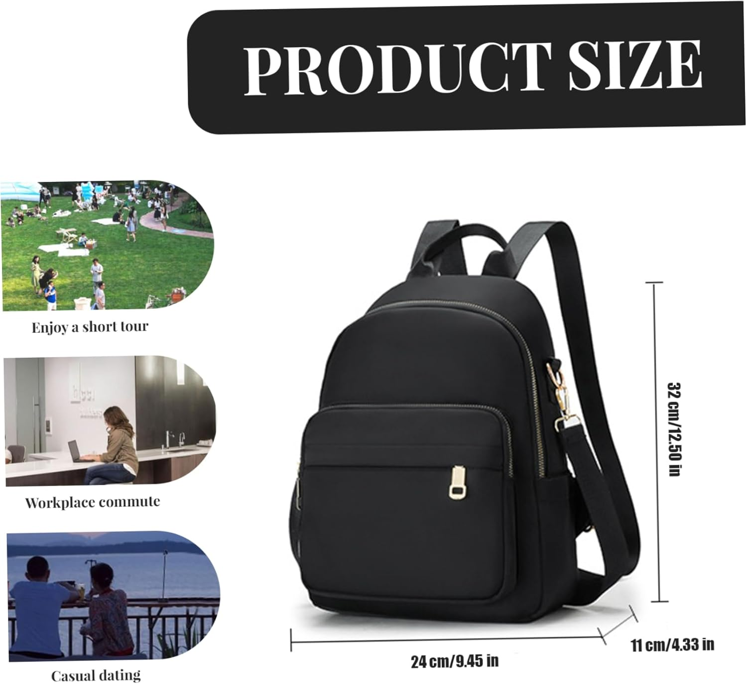 Mini Backpack Mini Backpack for Women Multi-Pocket Minimalist Black Small Backpack with Tote & Shoulder Strap Adjustable Waterproof Backpack Purse for Business, School, Travel Small Backpack image number 2