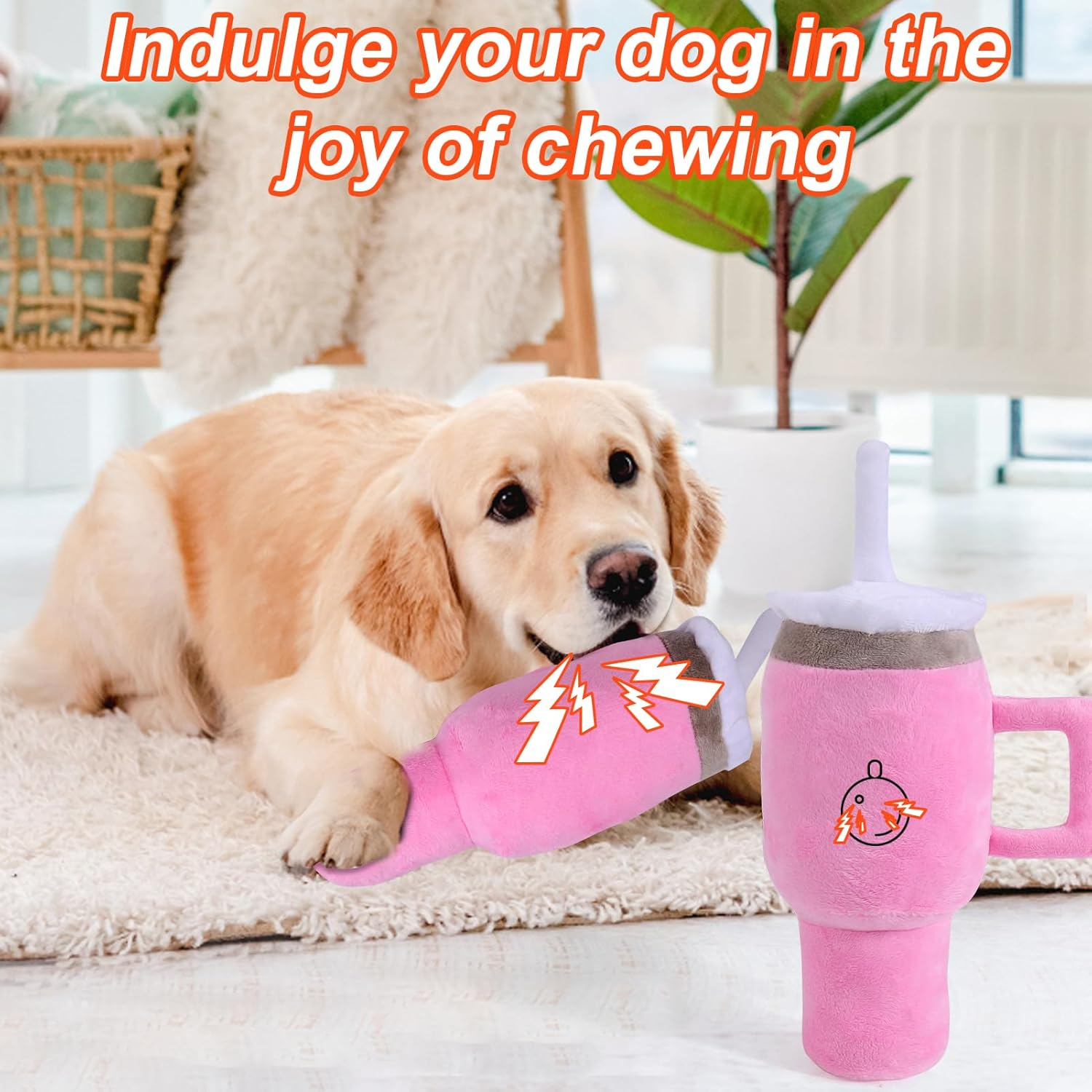 BABORUI Cute Squeaky Dog Toys Cup, Soft Tumbler Funny Dog Toys for Aggressive Chewers, Safety Design Dog Toys for Small/Medium/Large Dog Exercise and Accompany(Pink)