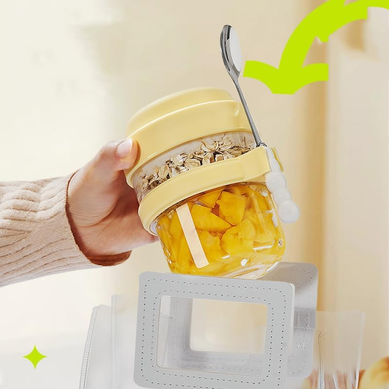 Hmprofocus 4 Pack 15OZ Overnight Oats Glass Containers with Lids and Spoons image number 4