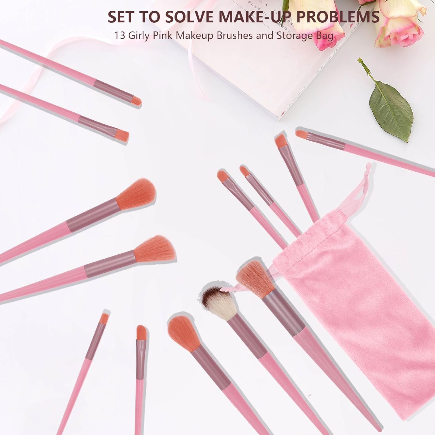 Bagentry 13 Pcs Professional Makeup Brushes Set with Bag, Complete Function Portable Make up Brushes, Foundation Powder Concealers Eye Shadows Lip Cosmetic Brushes for Enthusiasts (Pink) image number 3