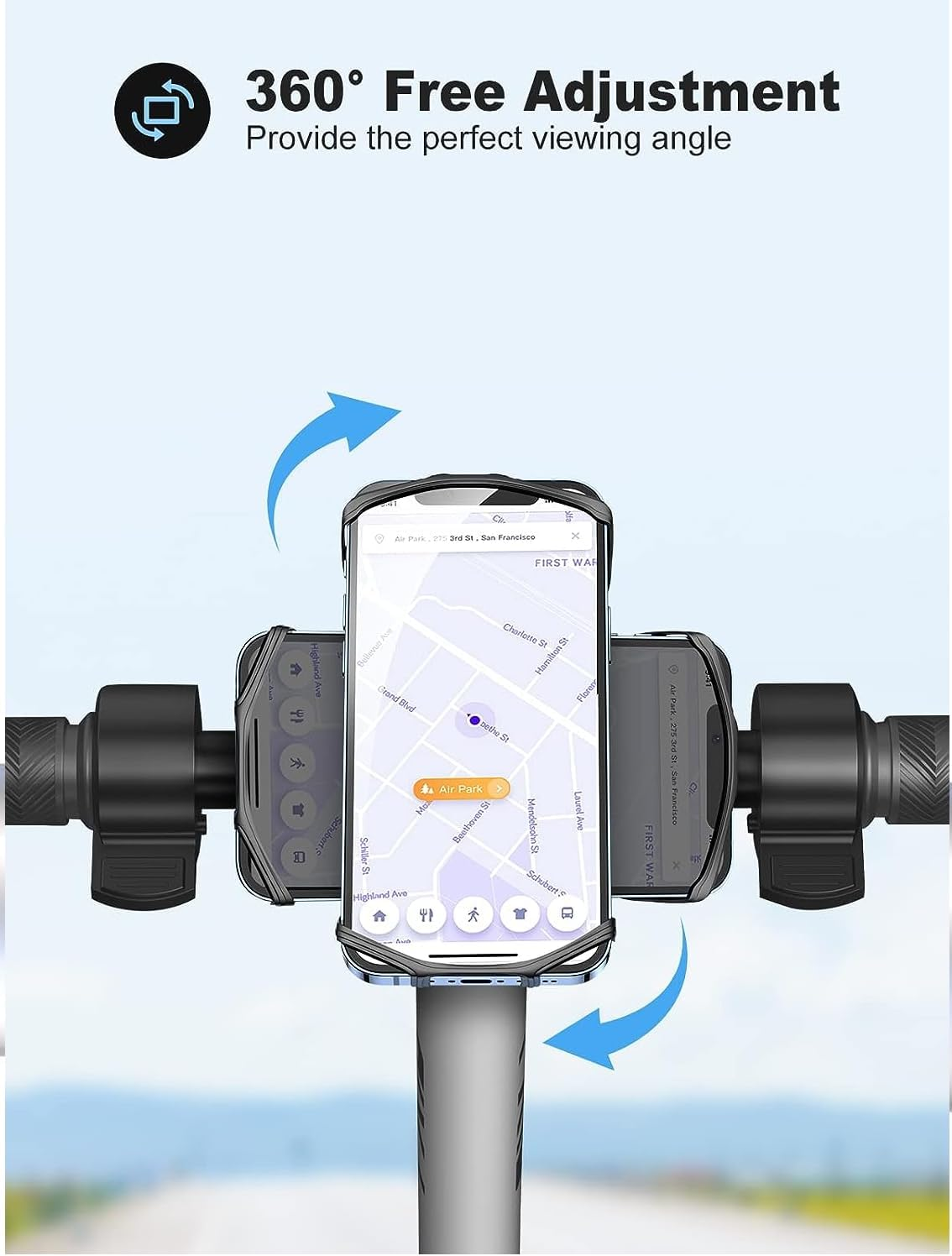 Bike Phone Mount, Universal Bike Phone Holder, 360&deg; Rotatable, Silicone Bicycle Phone Mount Handlebar for Iphones, Galaxy, Xiaomi, Honor, Realme, Huaweii, Pixel, Oneplus and Other 4.5-7.0 Mobile image number 3