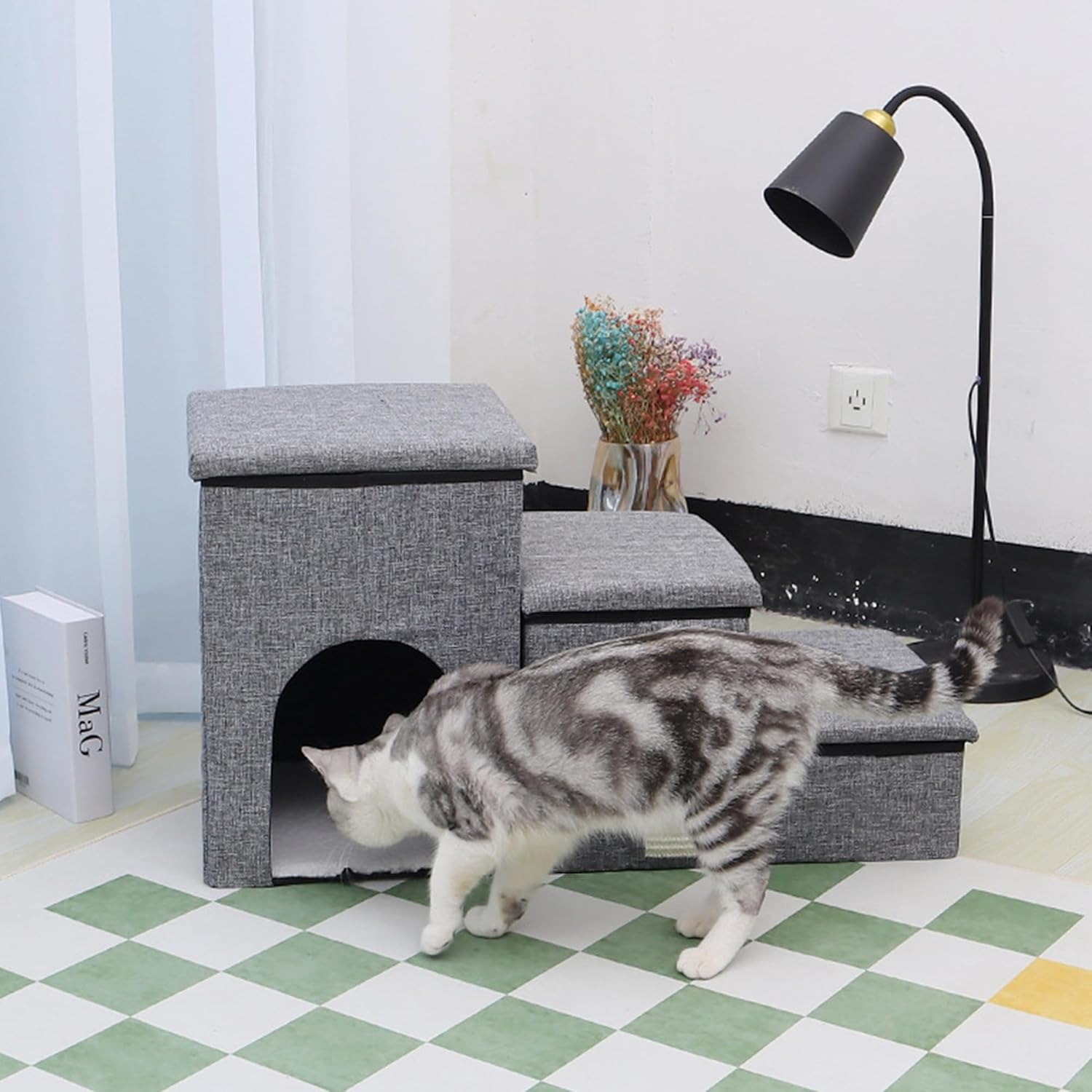 Incifuerza Dog Step Stairs with Storage, Foldable 3-Step Pet Ladder for High Beds, Window, Couch, Portable Cat & Puppy Steps, Dog Stair Ramp with Storage Box image number 6