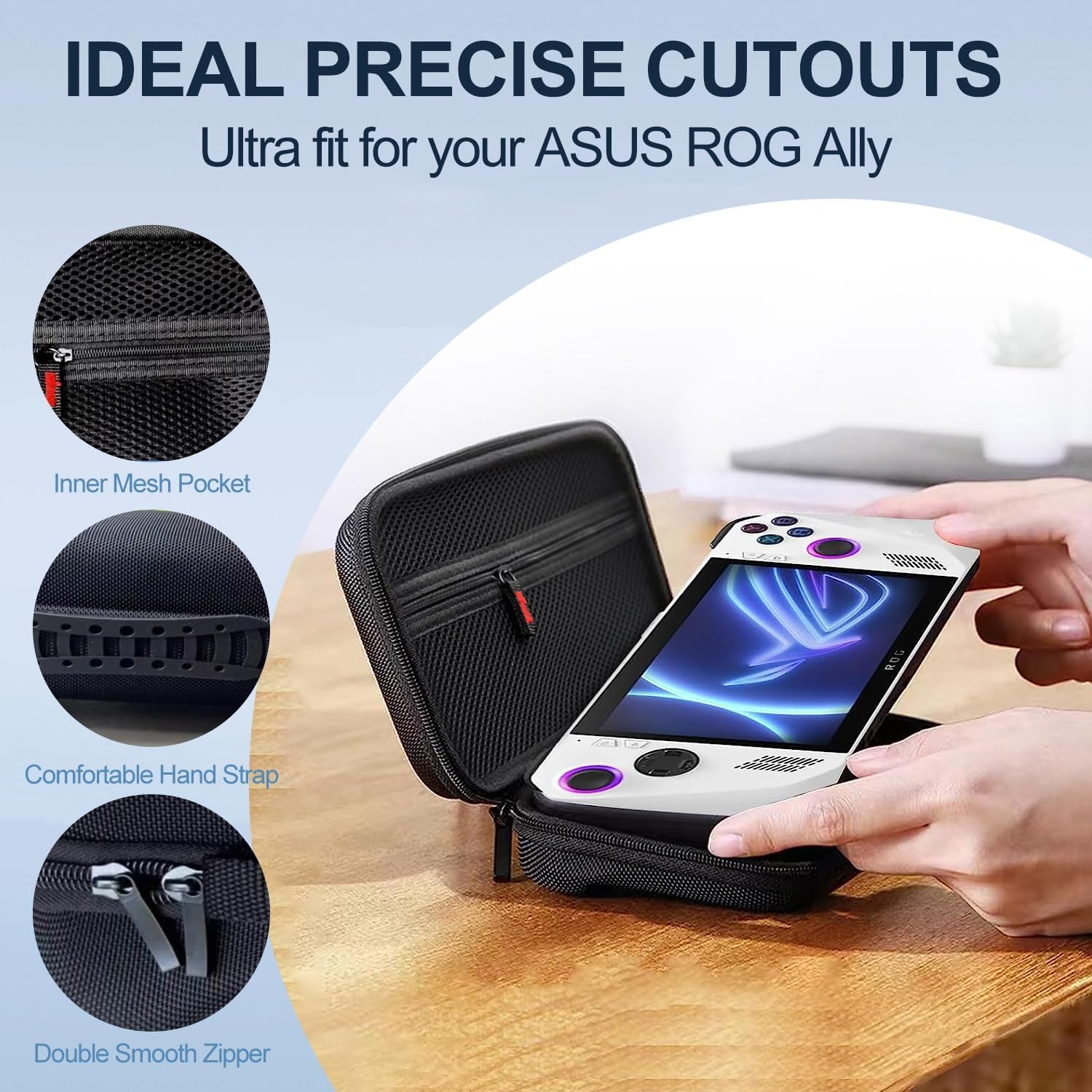 T Tersely Carrying Case Portable Hard Shell Carry Bag for ROG Ally Gaming Handheld, Protective Hard Portable Travel Case Cover Shell Pouch with Pockets for Accessories and Games image number 4