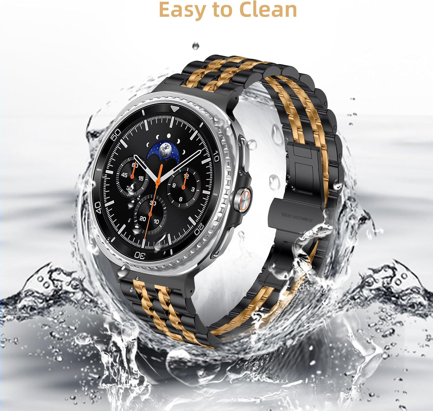 Hinnwer Strap for Samsung Galaxy Watch 8 40 Mm 44 Mm/8 Classic 46 Mm, Replacement Wristbands Stainless Steel Metal Replacement Bracelets Adjustable Bracelet for Samsung Galaxy Watch 8 Classic 46 Mm - Black image number 4