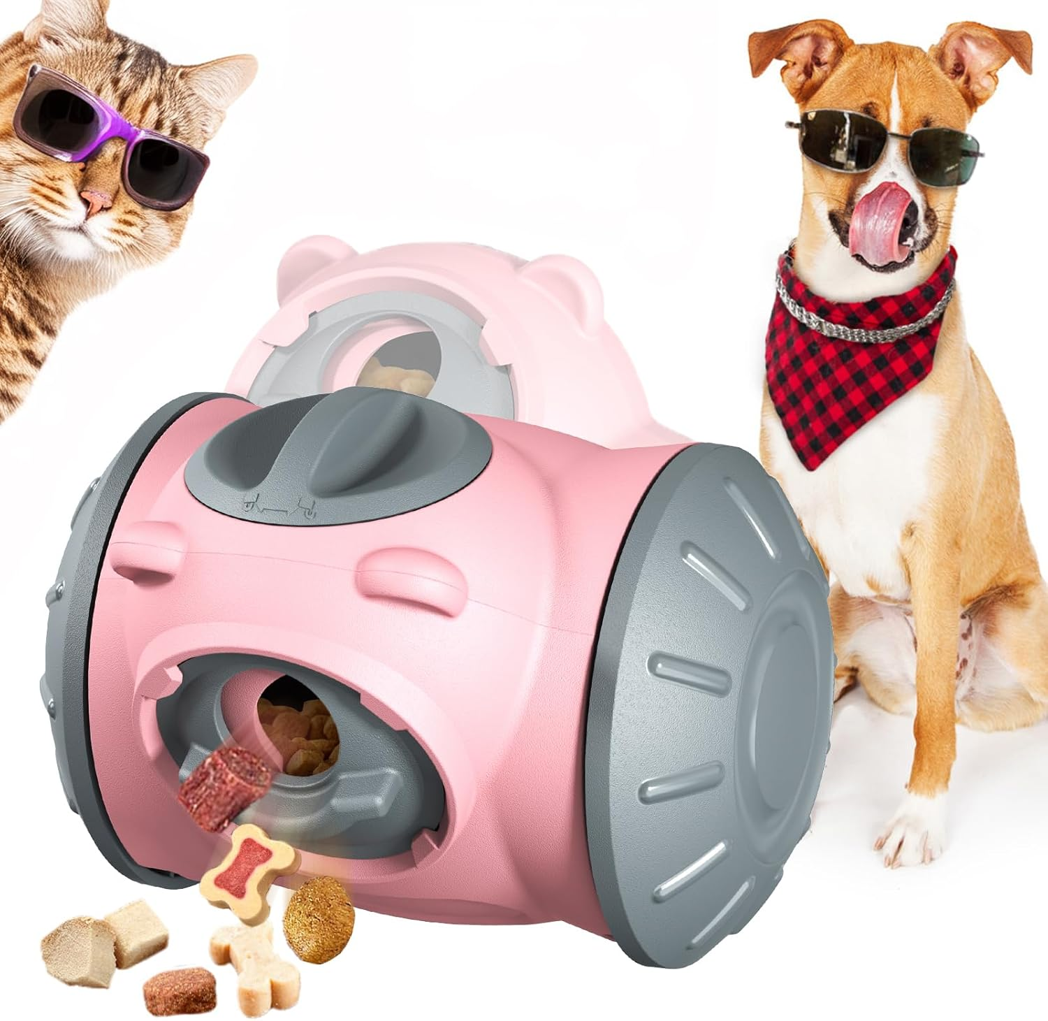 Pet Treat Dispenser for Cats & Small/Medium Dogs - Interactive Puzzle Feeder Toy with Adjustable Slow Food Dispensing (Pink Bear) image number 1