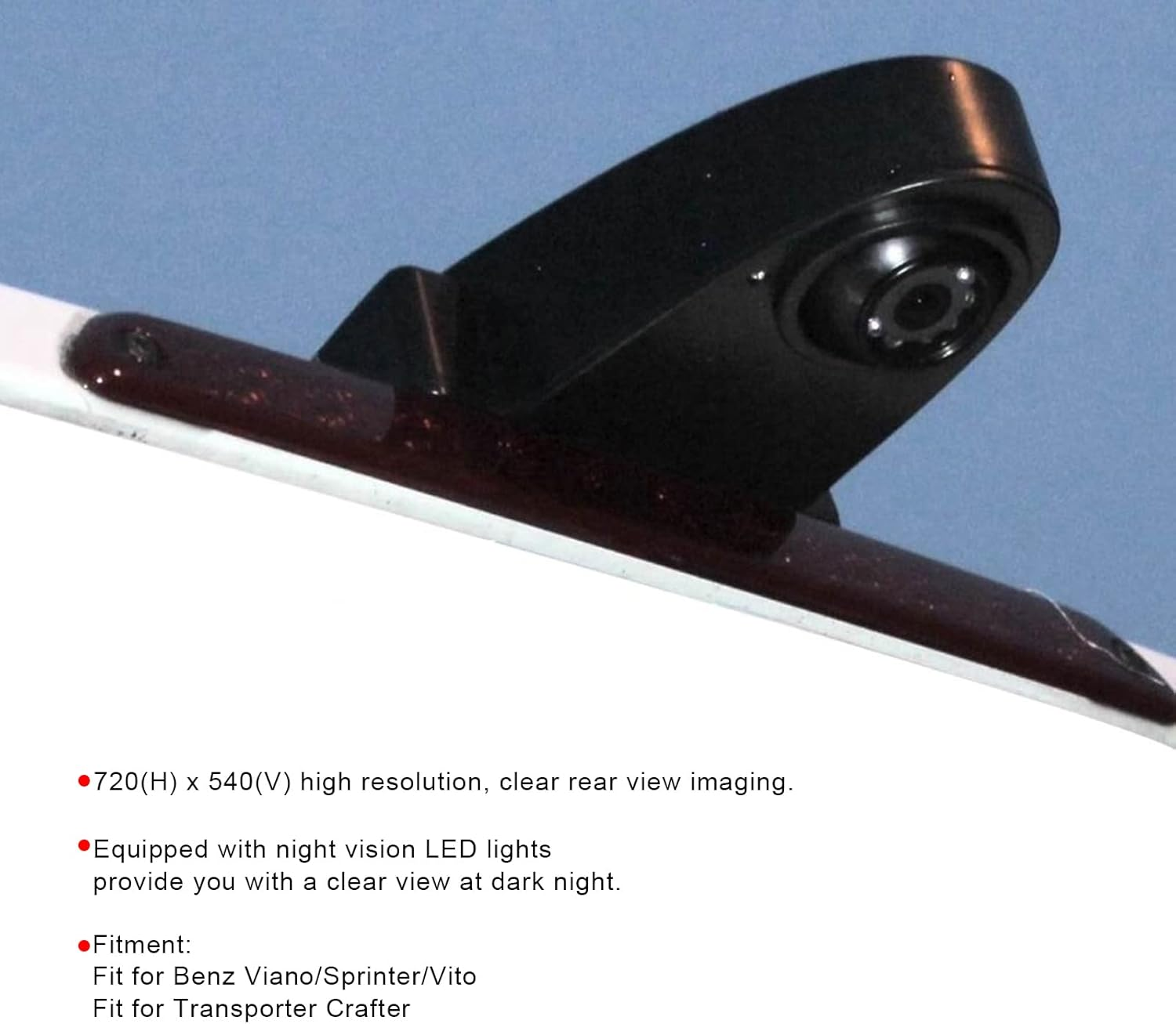 Car Backup Camera, Rear View Camera HD LED Night Vision Ip68 Waterproof Reverse Camera 120&deg; Wide View Angel for Universal Cars, Fit for Benz Viano Sprinter Vito image number 3