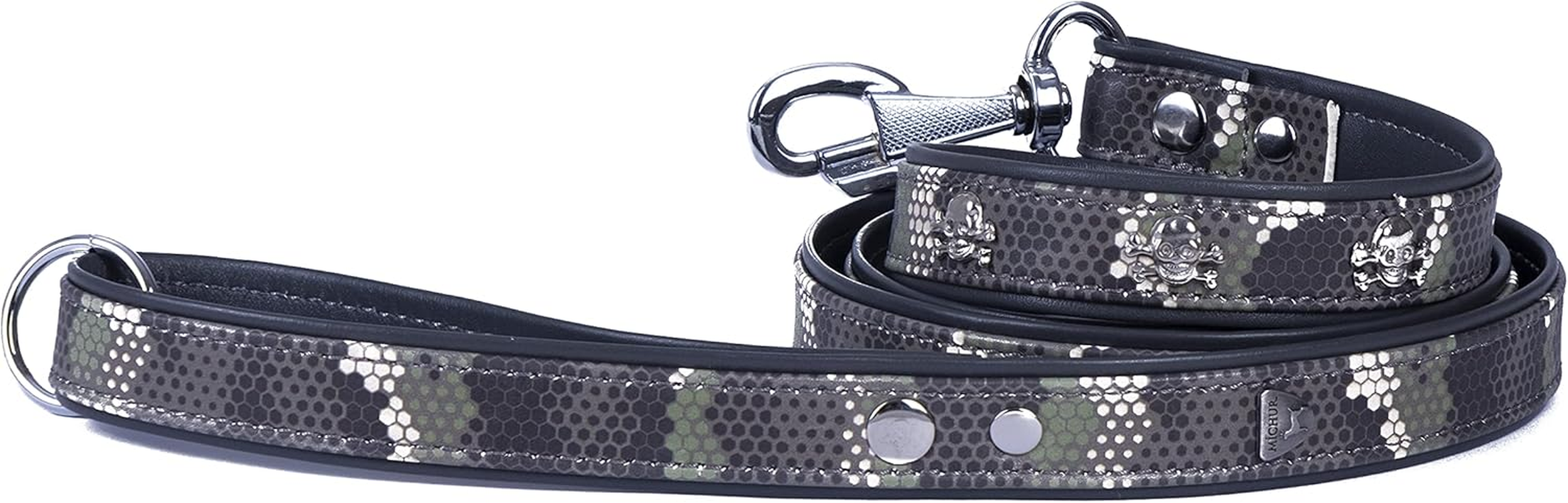MICHUR Skully Leather Dog Collar Leather Dog Leather Collar Collar Black Leather with Skull Head Applications Available in Different Sizes image number 4