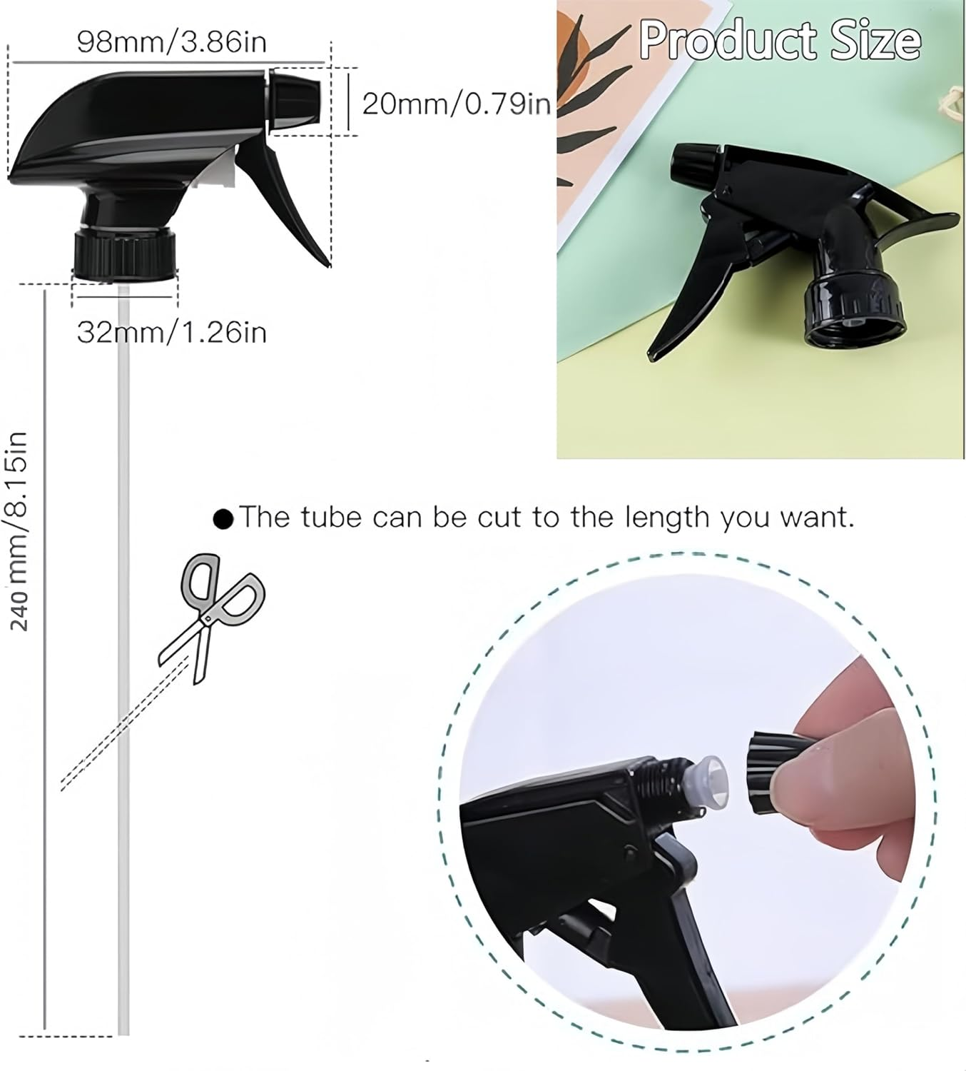 6Pcs Heavy Duty Trigger Sprayer Replacement Nozzles - 28-400 Spray Bottle Nozzle, Plastic Sprayer Tops, Standard Mist Spray Nozzle（Black） image number 4