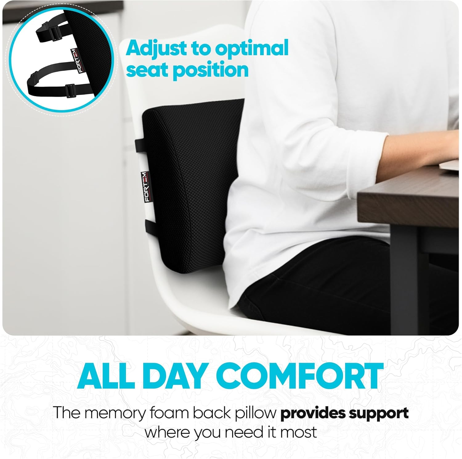 FORTEM Lumbar Support Office Chair, Lumbar Support Pillow for Car, Office Chair Back Support, Lumbar Pillow for Desk Chair, Memory Foam Back Cushion, Washable Cover (Mesh, Black) - Black Mesh image number 4