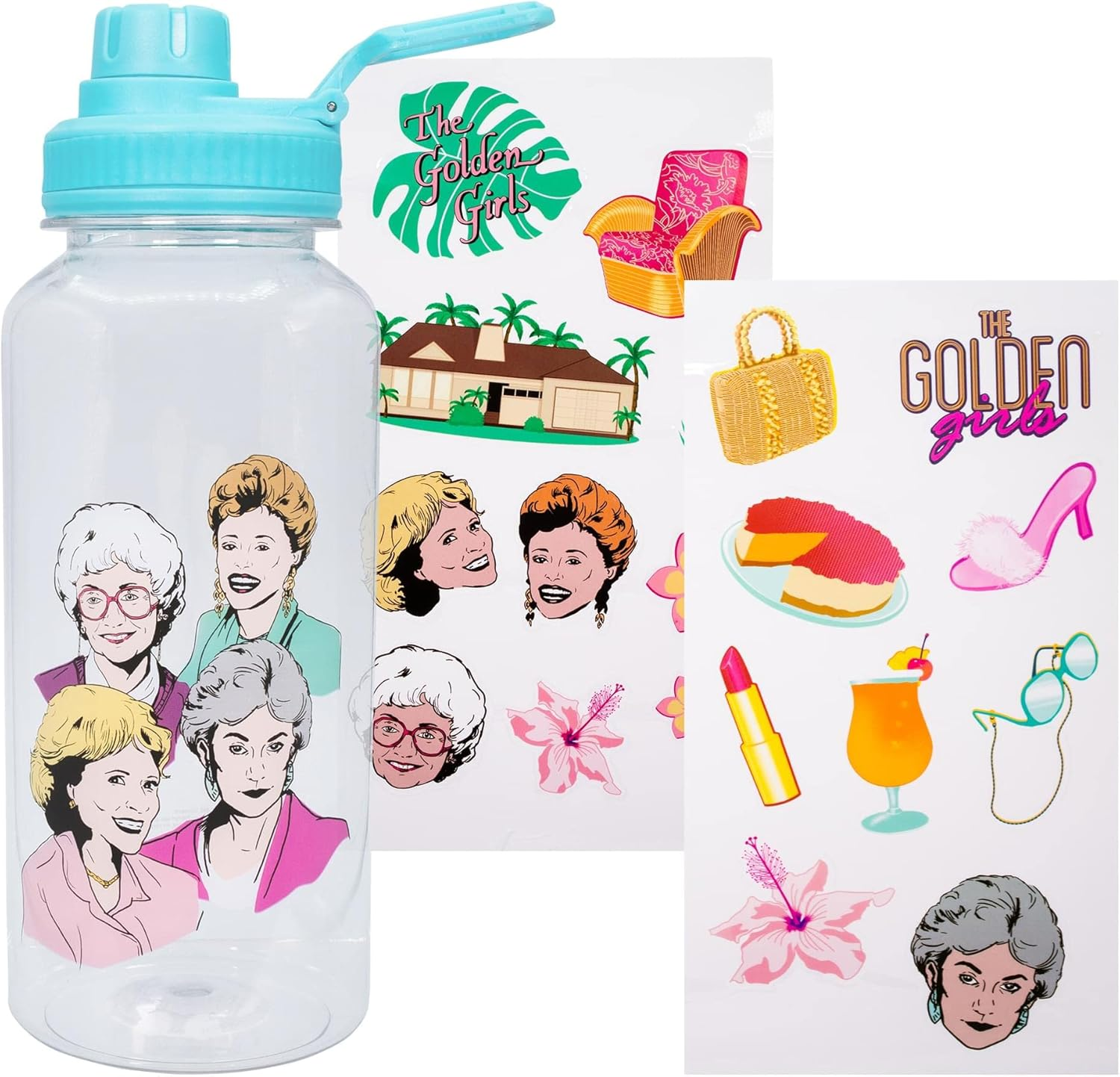 Silver Buffalo Lilo and Stitch Pineapple Twist Spout Plastic Bottle with Sticker Set 32 Ounces
