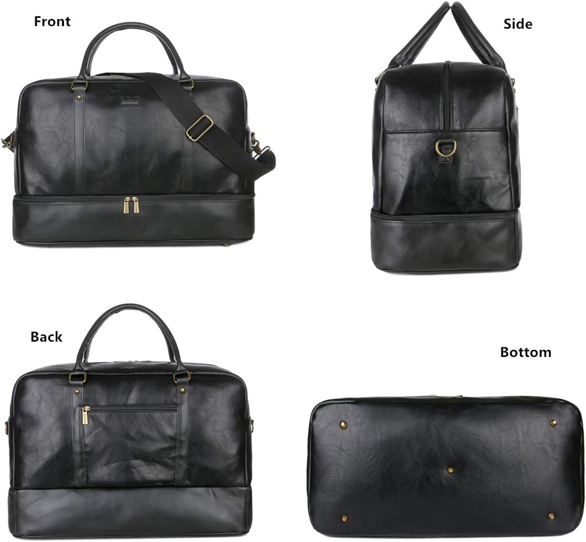 BAOSHA Leather Large Travel Duffel Tote Bag Carry on Weekender Overnight Bag with Shoe Compartment HB-38 - Brown image number 5