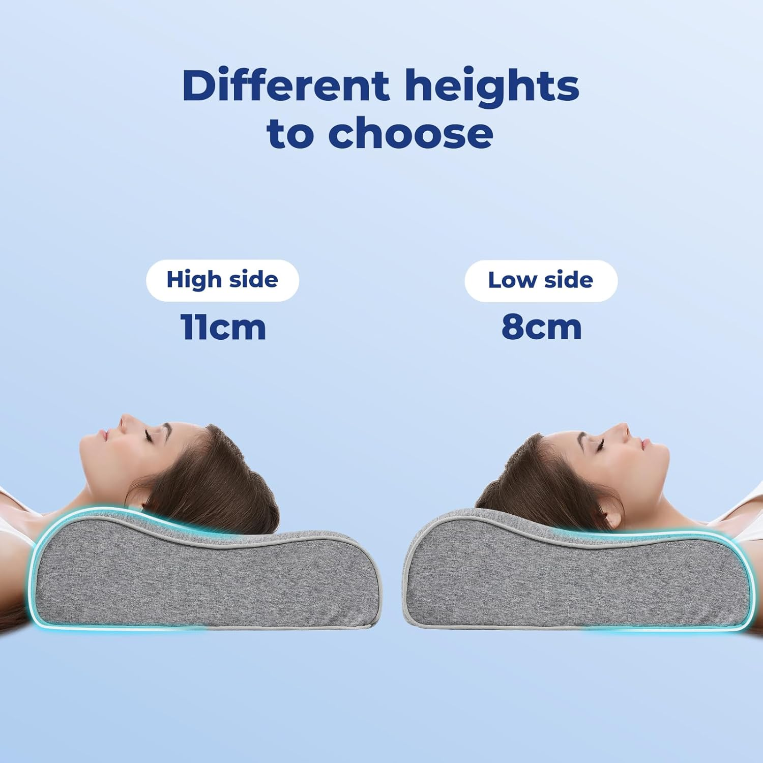 Dreamz 2 Pack Cervical Memory Foam Pillow for Neck Pain Relief &ndash; Ergonomic Contour Pillow with Dual Height Support (8Cm/11Cm),Orthopedic Bed Pillow for Side,Back & Stomach Sleepers - 60X35Cm （Gray） image number 3