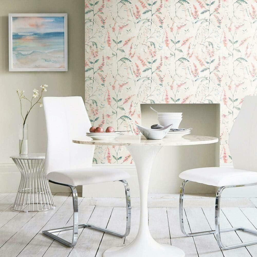 Roommates RMK11471WP Coral Floral Sprig Peel and Stick Wallpaper