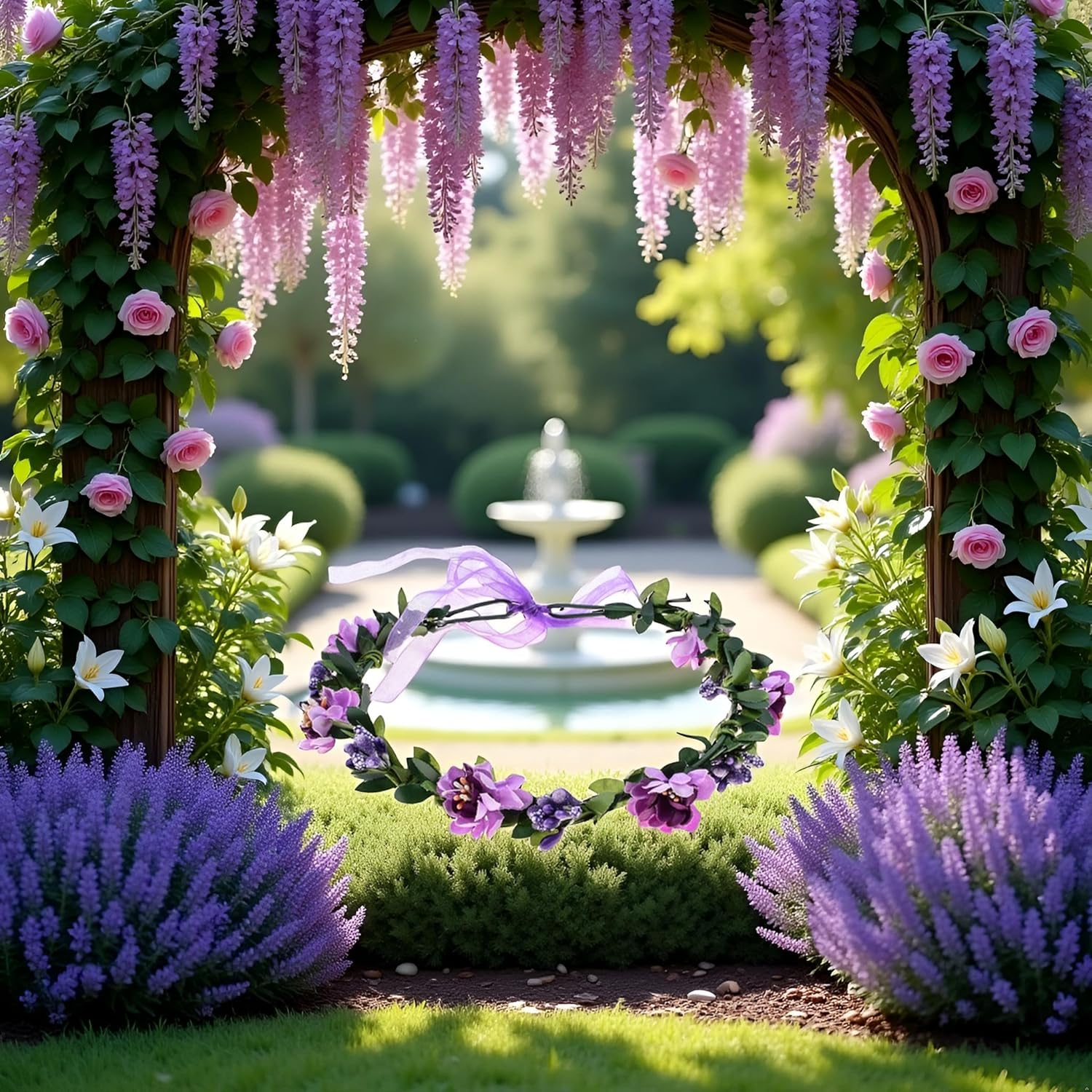 1Pc Purple Flower Headband Rose Handmade Flowers Floral Garland Hair Band Crown Tiara Decoration Adjustable Headdress Hair Accessories,Clips and Barrettes image number 3