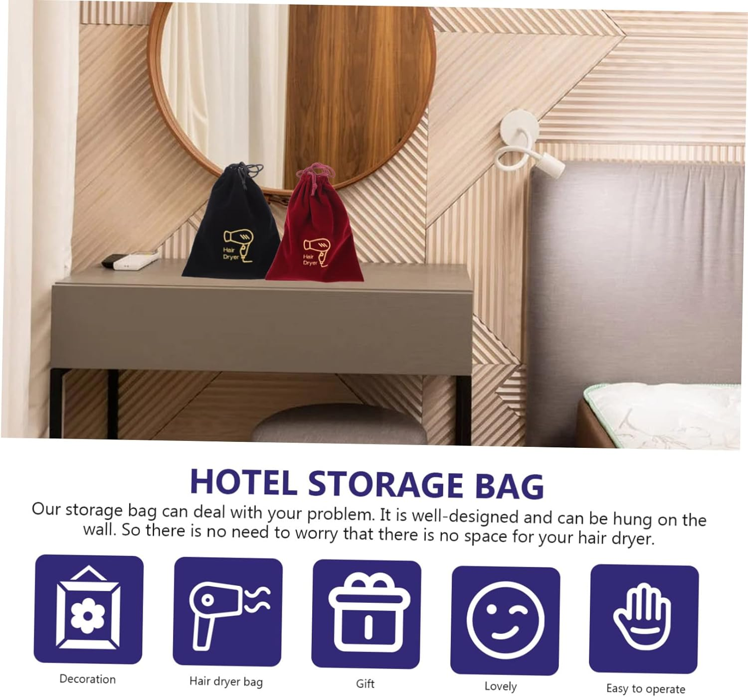 SOESFOUFU 6Pcs Hair Dryer Bag Storage Organizer Drawstring Bag for Home Hotel Guest image number 1