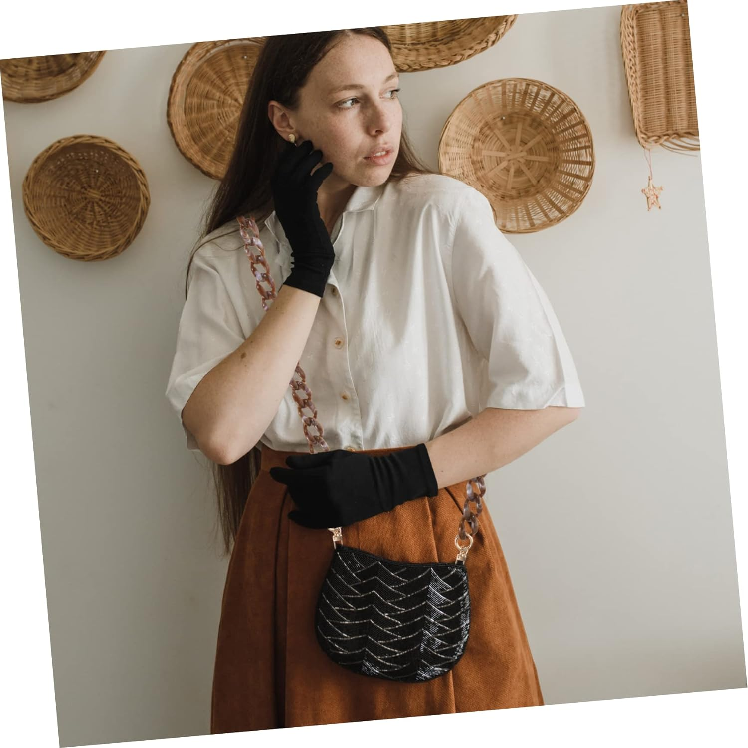 TEHAUX Detachable Handbag Chain Strap 120Cm Coffee Acrylic Fishbone Link Bag Chain Replacement for Shoulder Bags DIY Purse Accessory - Blue image number 7