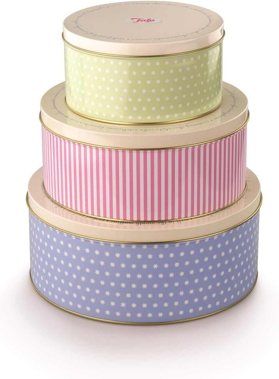 Tala Orignals Cake Storage Tins, Set of 3 round Nesting Cake Storage Tins, Perfect for Storing Cakes, Biscuits and Savoury Goods, Sizes Are 25.5Cm X 10Cm, 22 X 9.5Cm and 17Cm X 8.2Cm image number 4