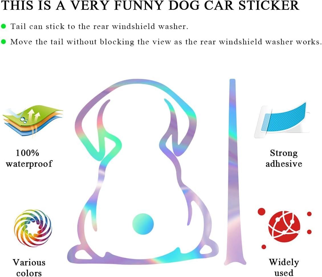 Povtii 2 PCS Car Dog Rear Wipers Windshield Decals, Cute Animal Puppy Auto Rear Window Wiper Sticker, Waterproof Cartoon Funny Dog Moving Tail Stickers, Universal Car Accessories (Colorful) - White image number 4