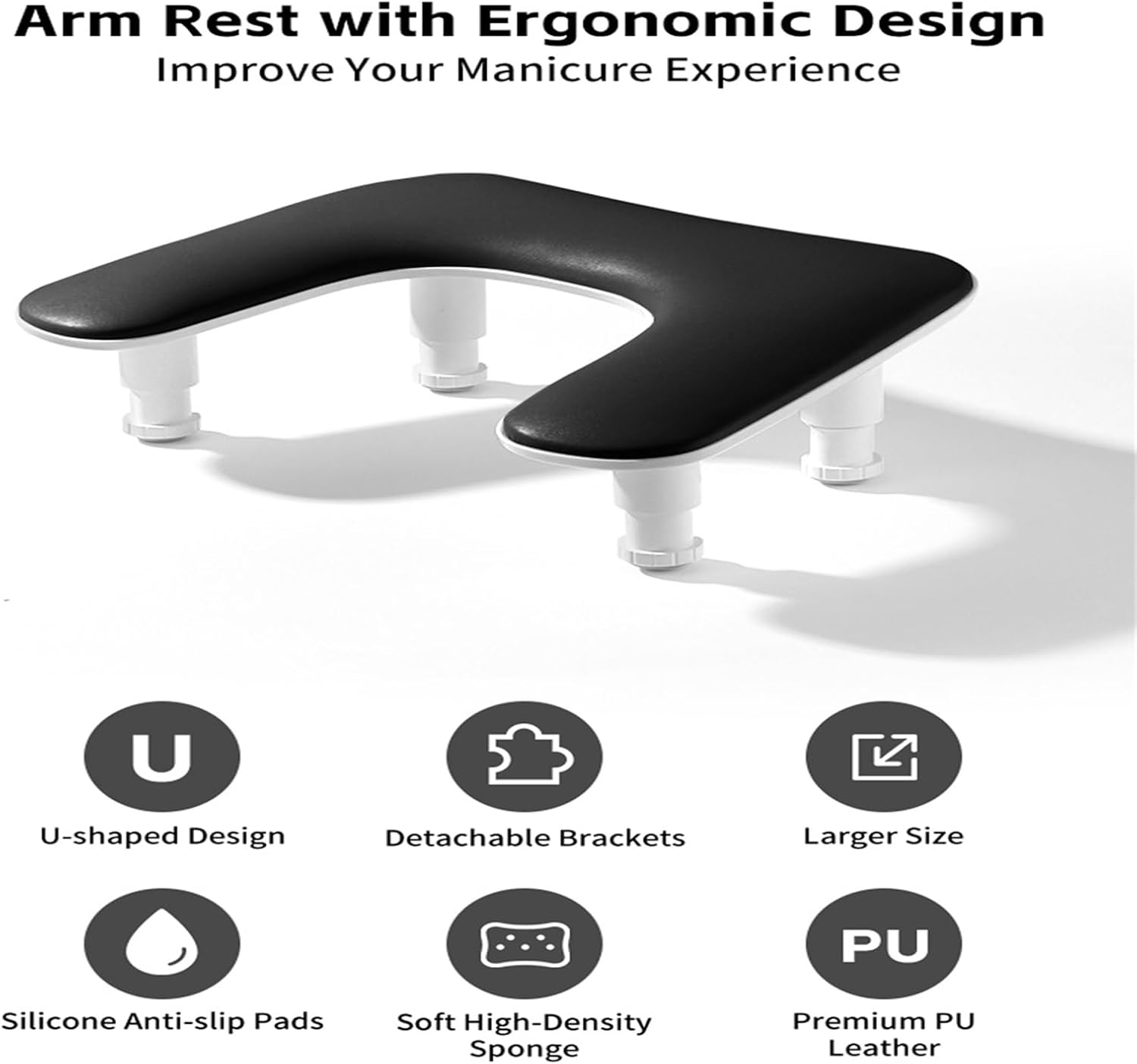 Manicure Arm Rest, Adjustable Height U-Shaped Arm Rest Nail Pillow PU Leather Cushion Armrest Stand, for Professional Nail Technicians Salon or Home Use image number 5