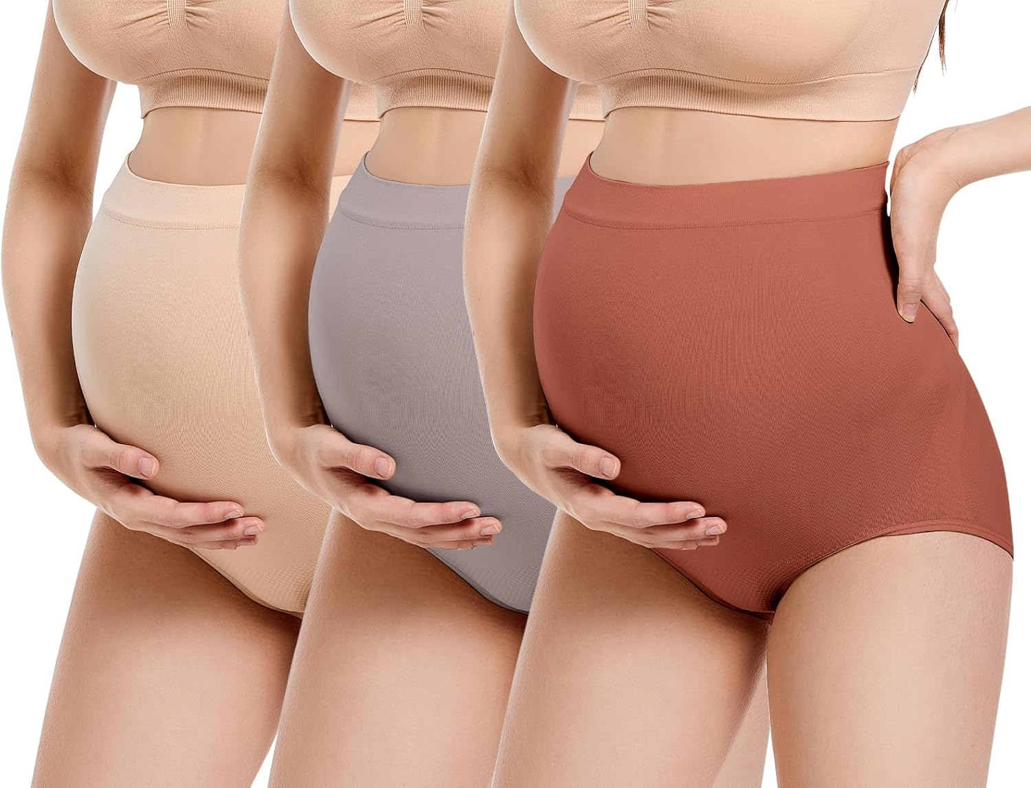 KEOYA Women&rsquo;S Maternity Underwear High Waisted Shapewear Seamless Boy Short Underwear for Pregnancy Belly Support 3 Pieces