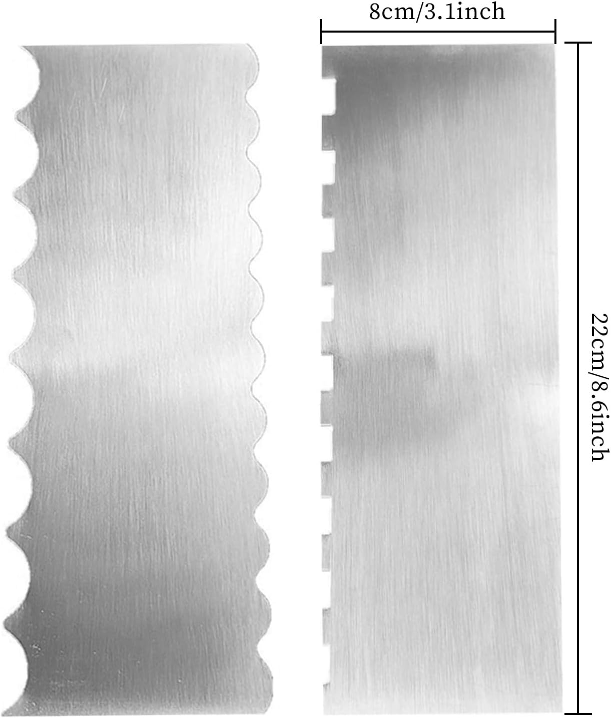 2Pcs Stainless Steel Cake Scraper with Sided Patterned Edge Stripe Edge, Pastry Baking Smoother Scraper Cake Decorating Tools for Mousse Butter Cream Cake image number 3