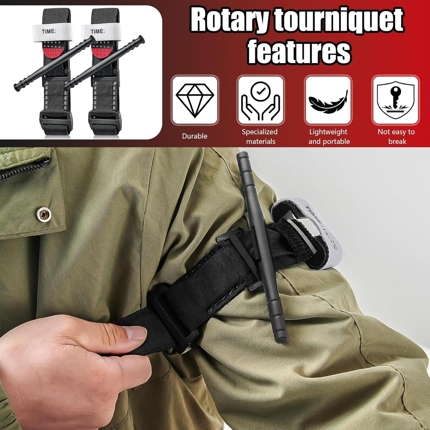 Tourniquets for Deep Cuts, Artery Bleeding, Gunshot Wounds, 2 Pcs Emergency Tourniquets, Outdoor Tourniquets for First Aid, Hemorrhage Control, Severe Emergencies, Occluding Blood Flow image number 3