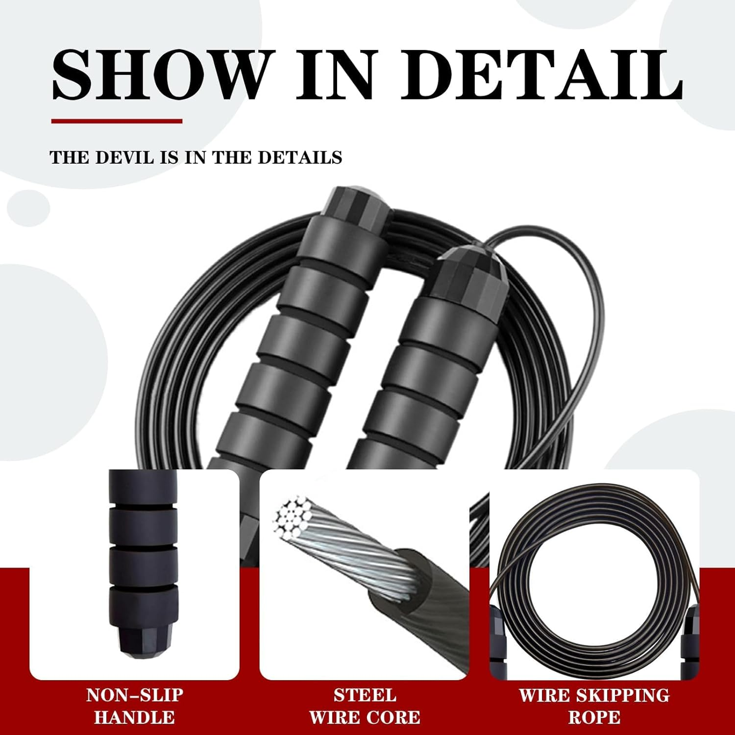 2Pcs Tangle-Free Speed Jumping Rope with Adjustable Foam Handles for Fitness, Steel Jump Ropes for Women, Men, and Kids, Black, Load Skipping Rope, Exercise to Lose Weight image number 2