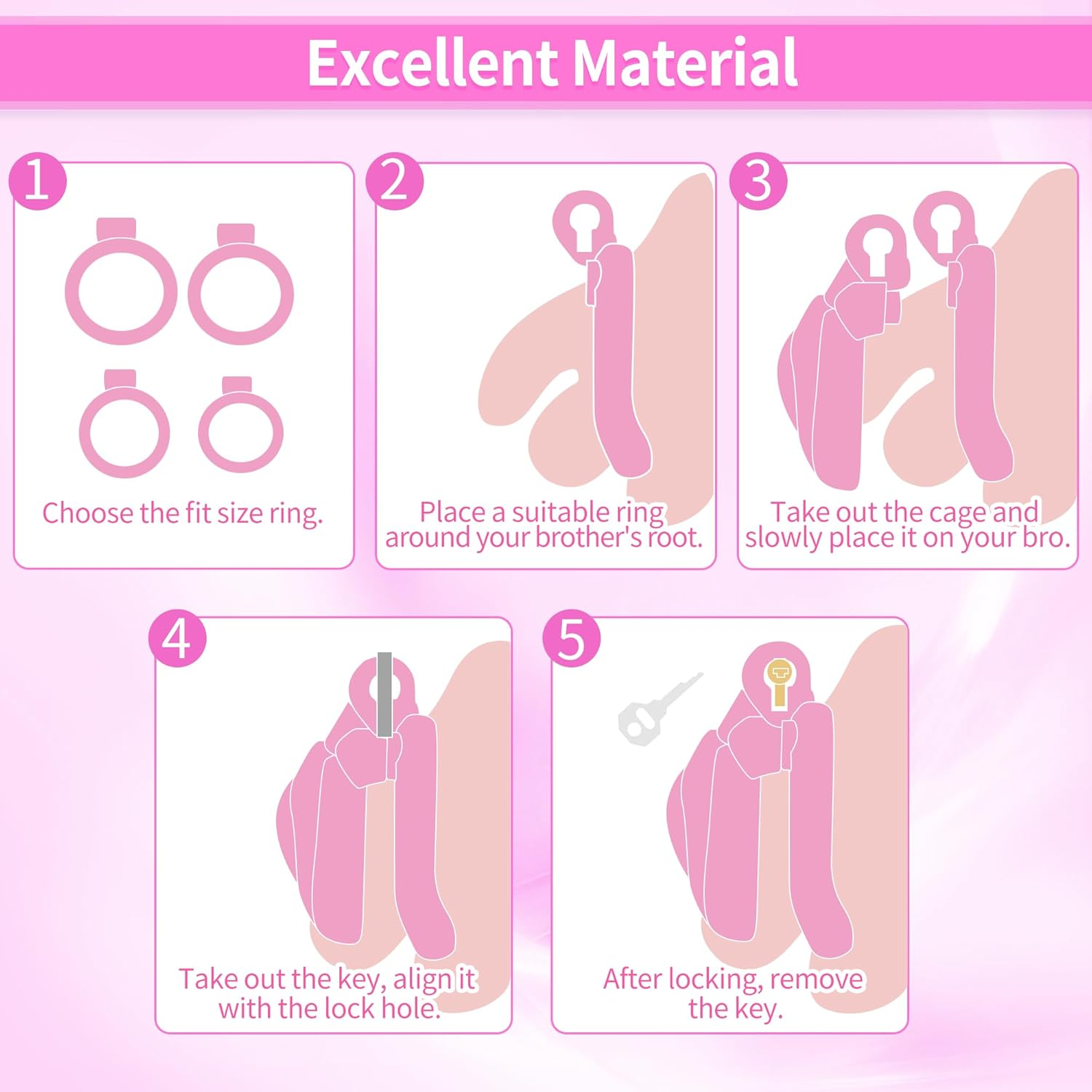 BEWISH Men'S Chastity Cage with 4 Pink Penis Rings Male Chastity Device Penis Cage Genuine Chastity Clitoral Cage Men Locked Pussy Penis Cage BDSM Bondage Sex Toy for Gay Couples image number 1